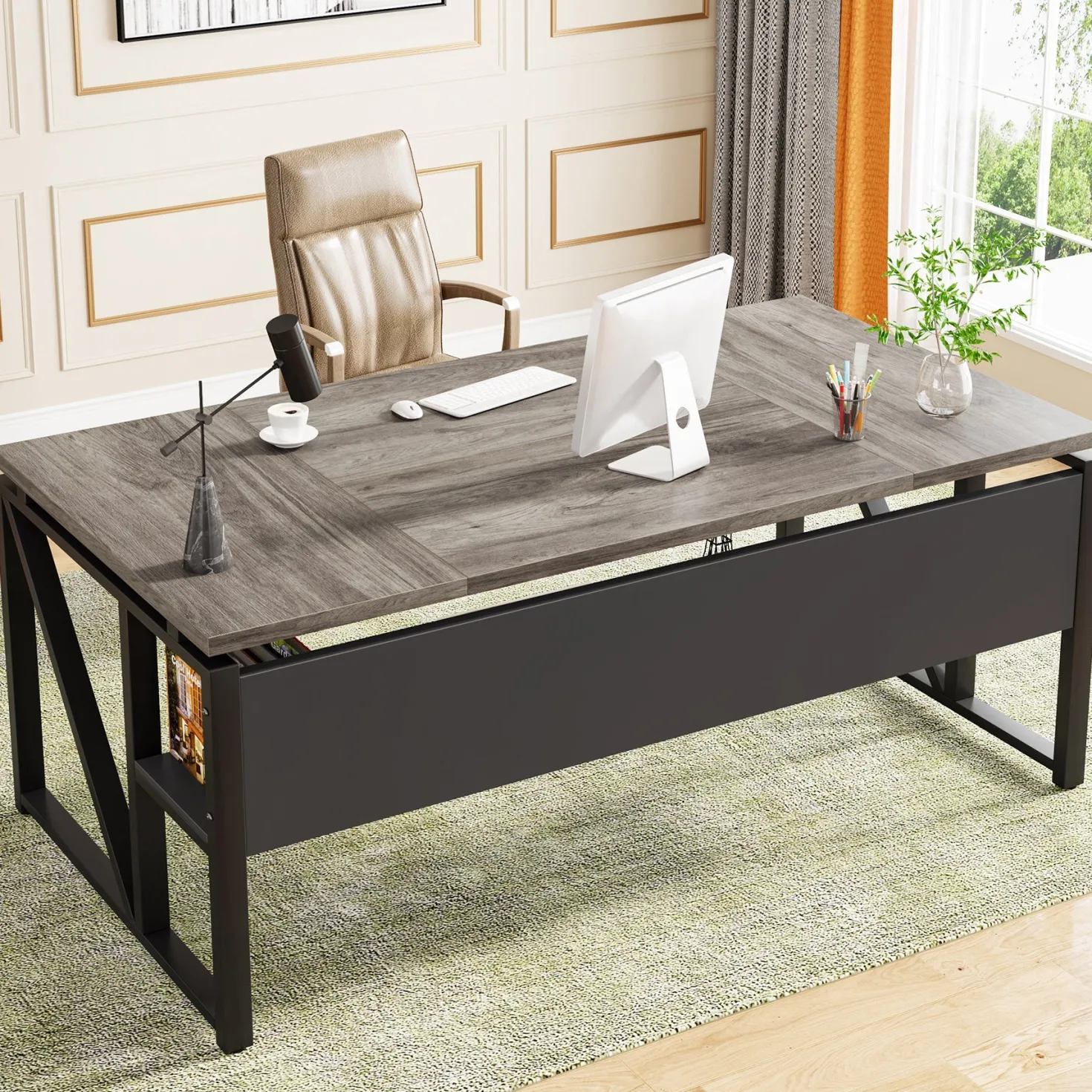 55" /63" Computer Desk Writing Table with Bottom Storage Shelf