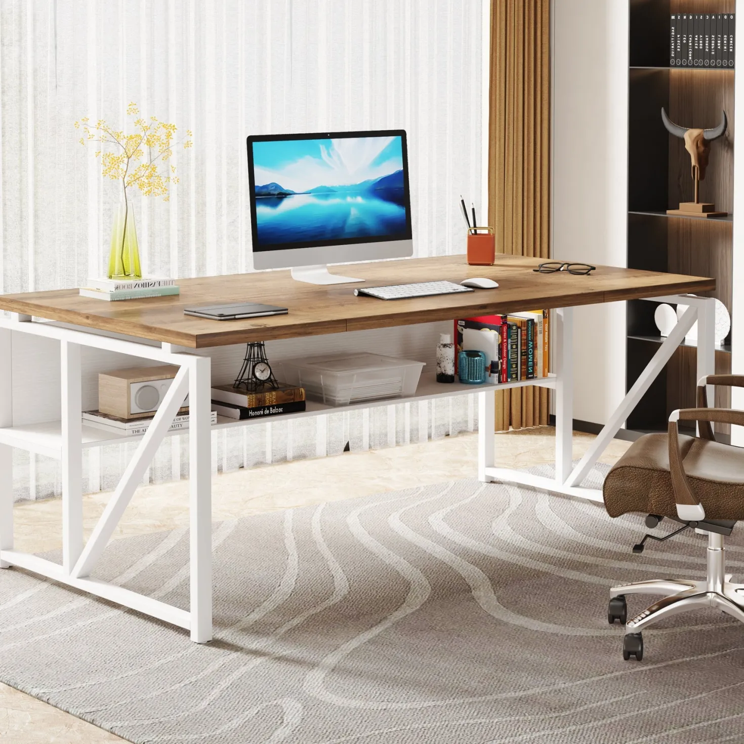 55" /63" Computer Desk Writing Table with Bottom Storage Shelf