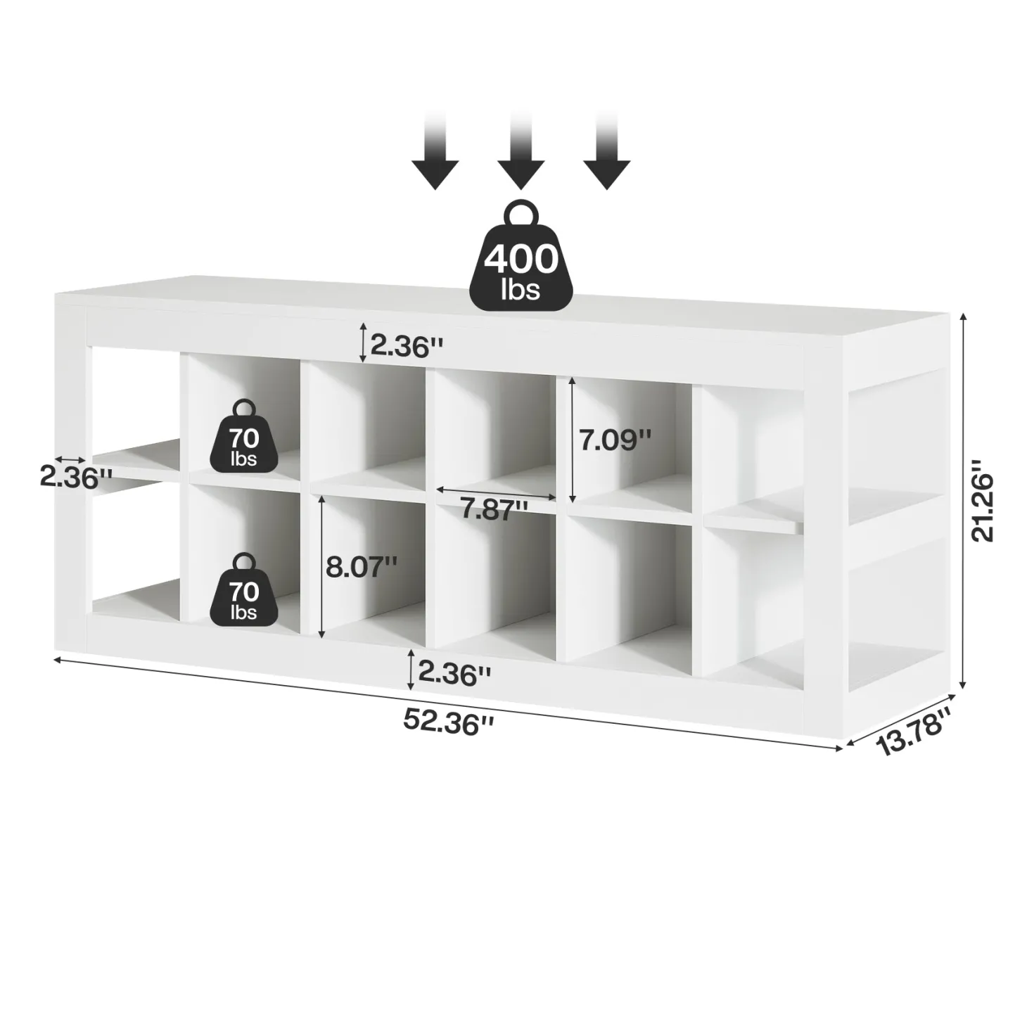 52.36" 12 Cube Organizer Bookcase, 2-Tier Open Shelf Storage for Living Room Bedroom Office