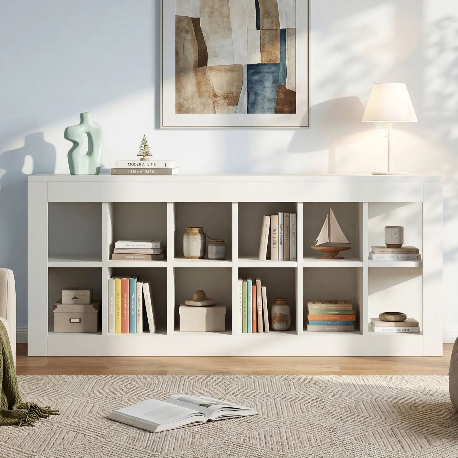 52.36" 12 Cube Organizer Bookcase, 2-Tier Open Shelf Storage for Living Room Bedroom Office