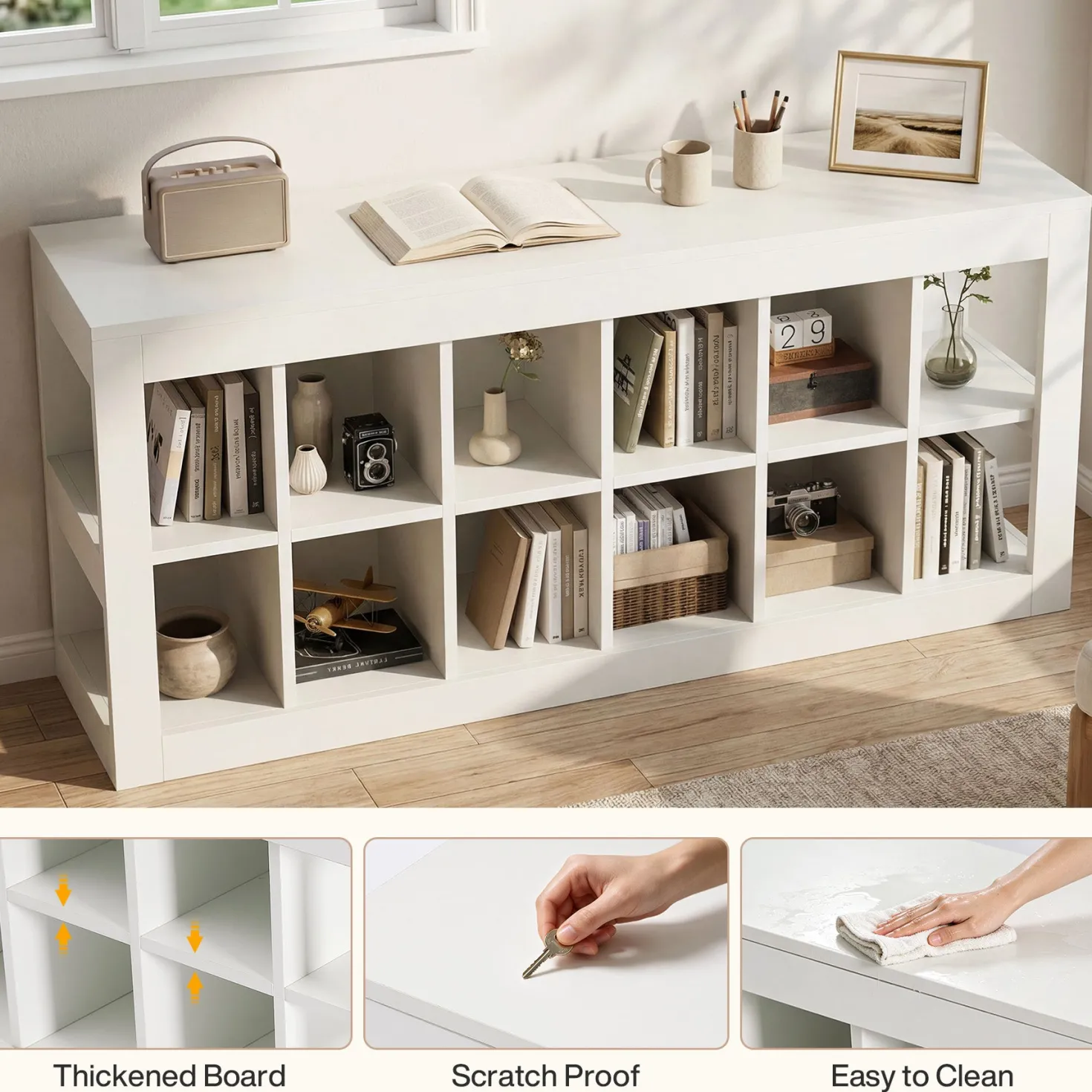 52.36" 12 Cube Organizer Bookcase, 2-Tier Open Shelf Storage for Living Room Bedroom Office