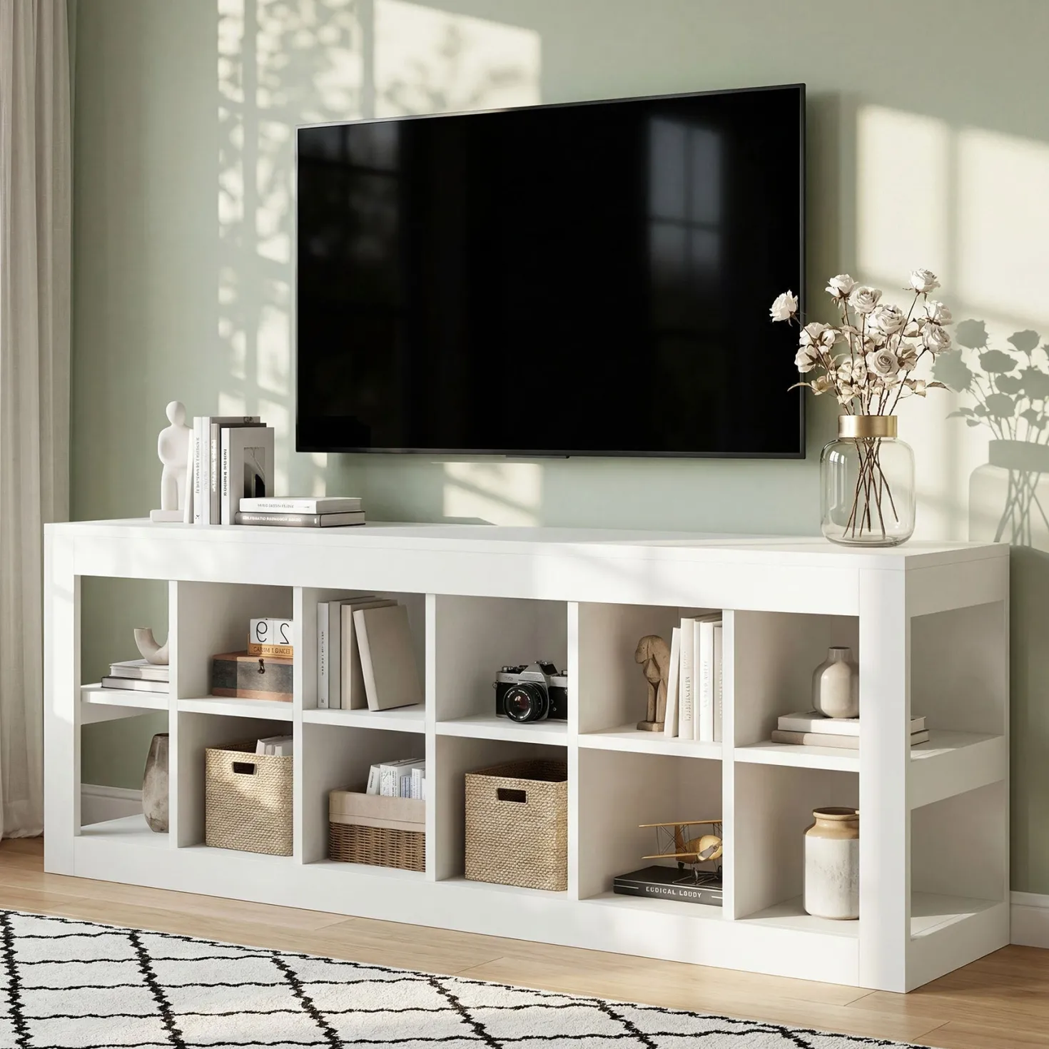 52.36" 12 Cube Organizer Bookcase, 2-Tier Open Shelf Storage for Living Room Bedroom Office