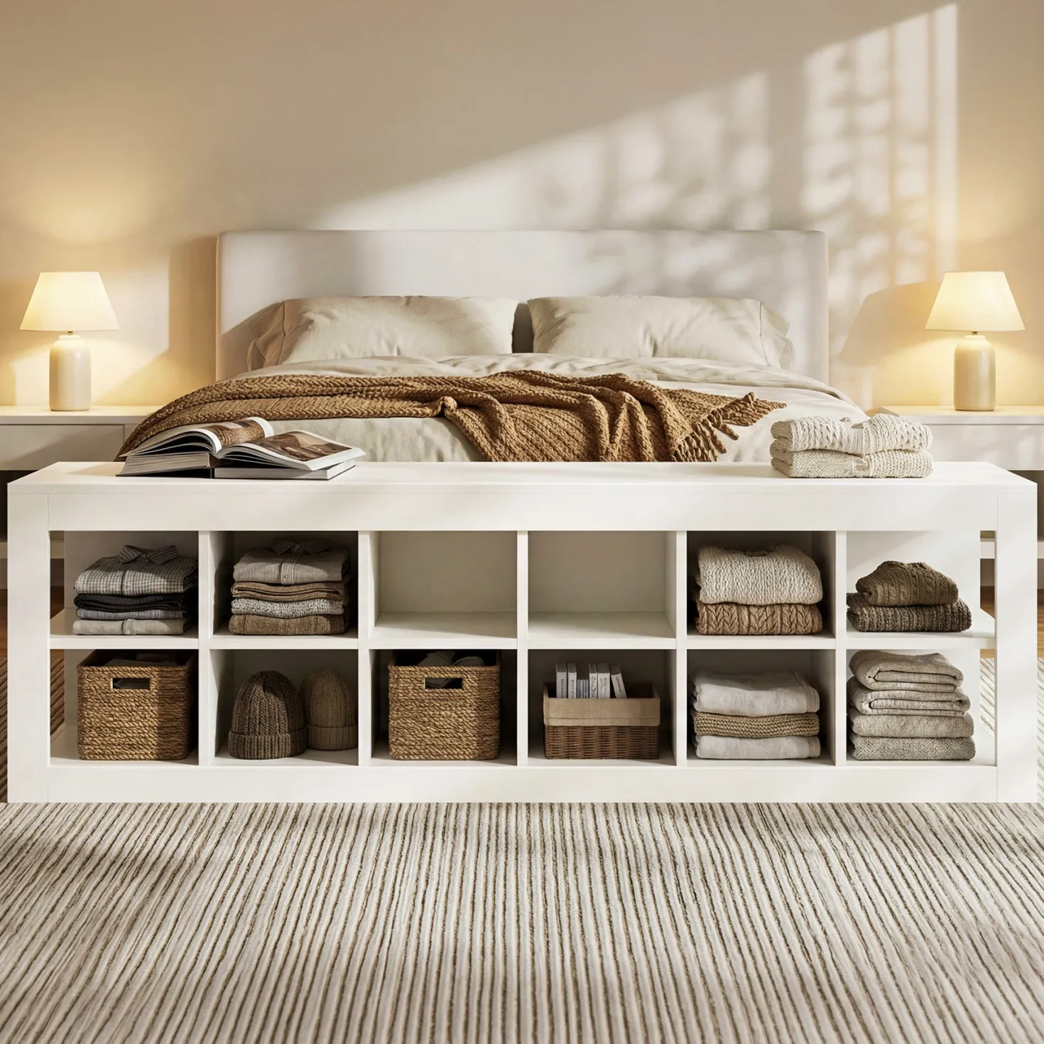 52.36" 12 Cube Organizer Bookcase, 2-Tier Open Shelf Storage for Living Room Bedroom Office