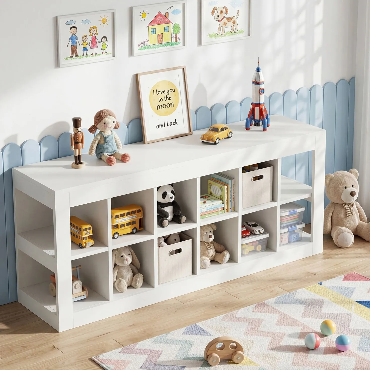 52.36" 12 Cube Organizer Bookcase, 2-Tier Open Shelf Storage for Living Room Bedroom Office