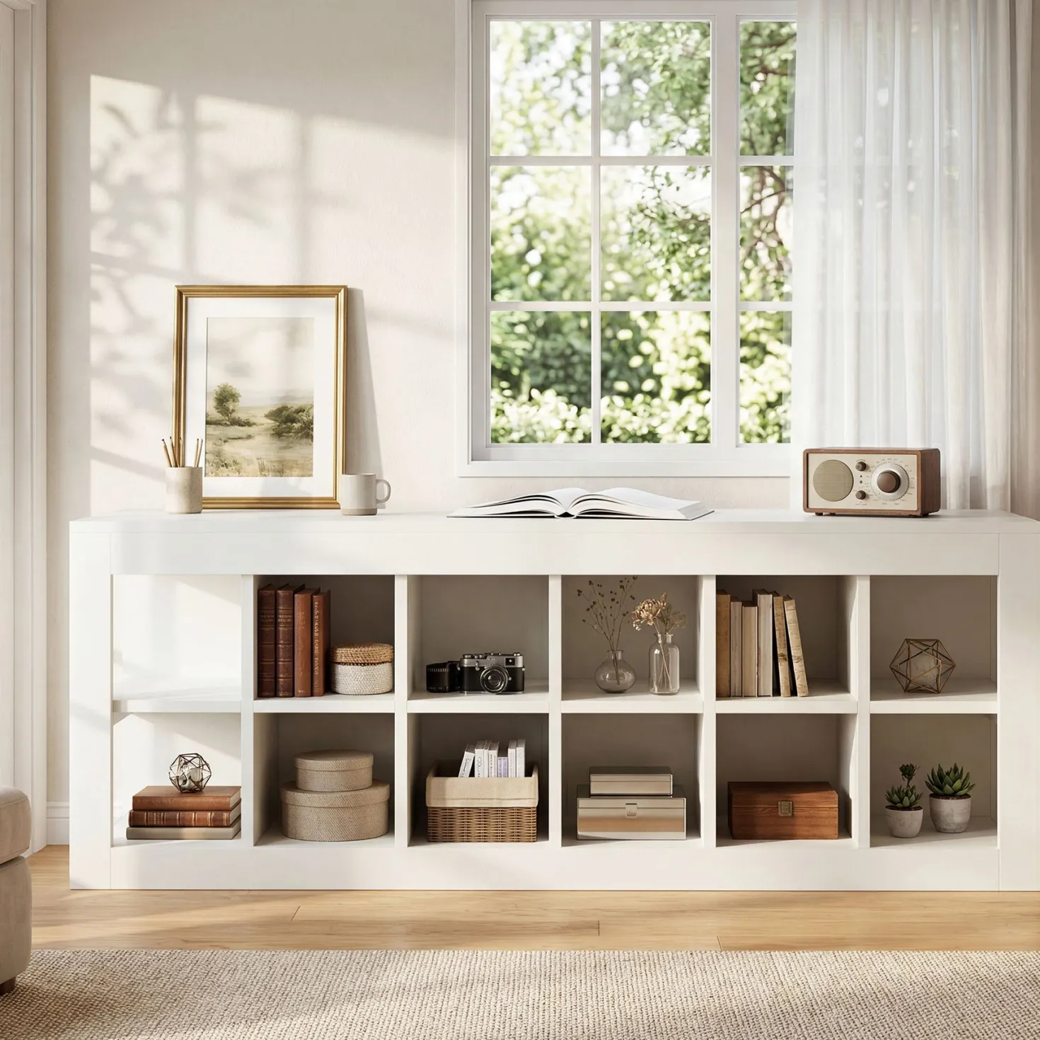 52.36" 12 Cube Organizer Bookcase, 2-Tier Open Shelf Storage for Living Room Bedroom Office