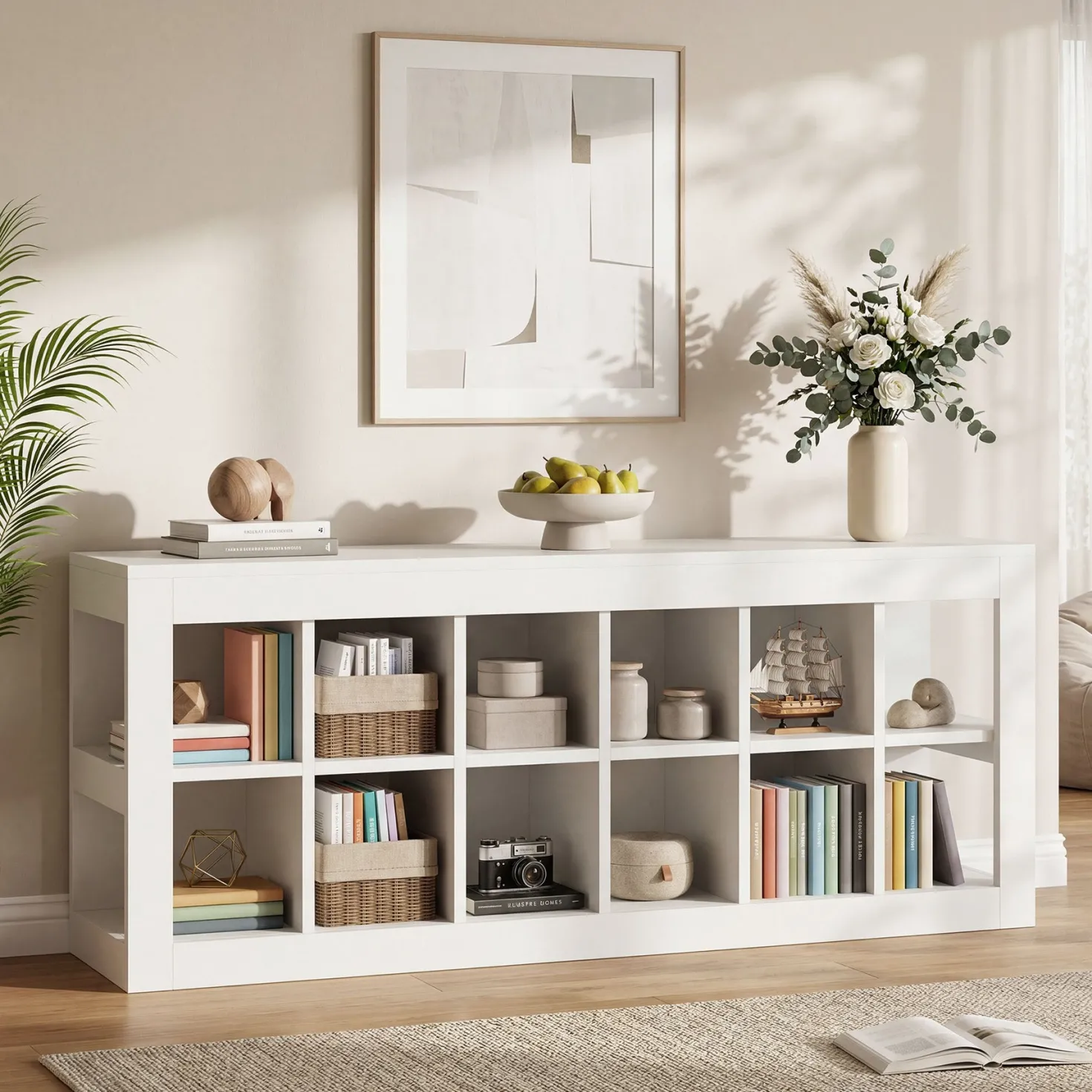 52.36" 12 Cube Organizer Bookcase, 2-Tier Open Shelf Storage for Living Room Bedroom Office