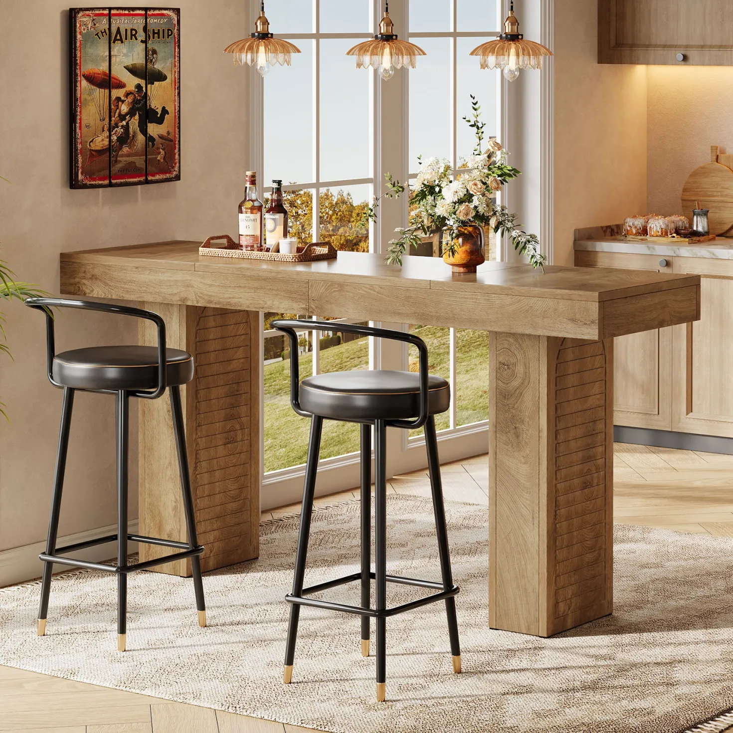 70.9" Bar Table, Counter Height Pub Table with Sturdy Pedestal Base