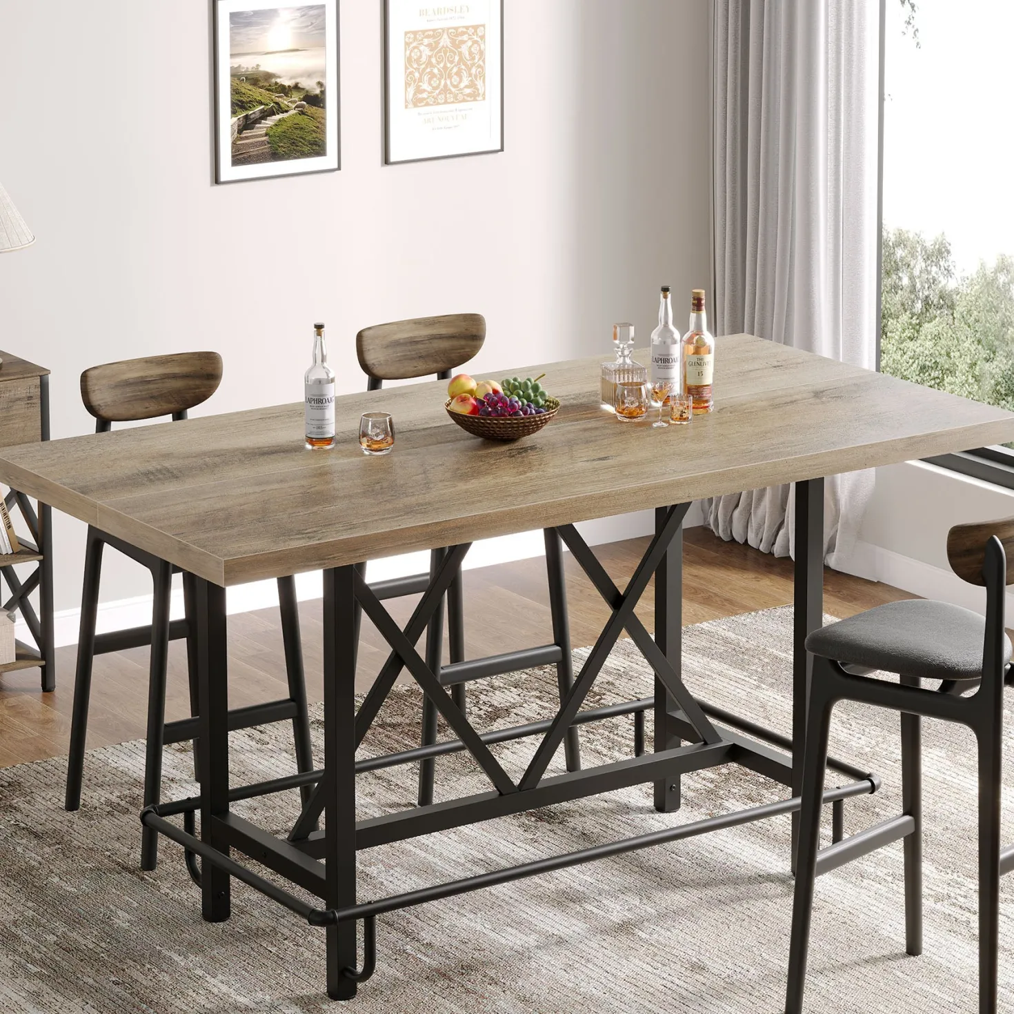 62.99" Bar Table, Farmhouse Pub Bar Counter Height Table(without Footrest)