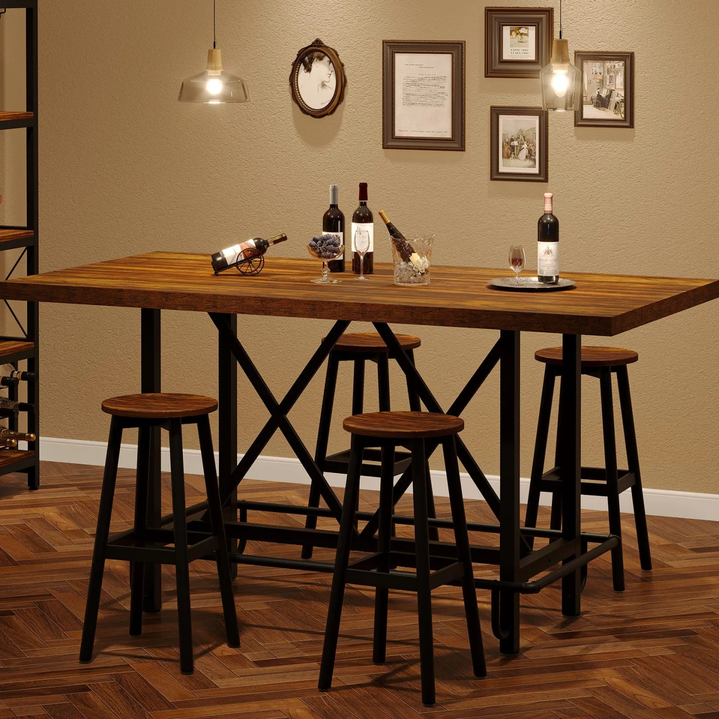 62.99" Bar Table, Farmhouse Pub Bar Counter Height Table(without Footrest)