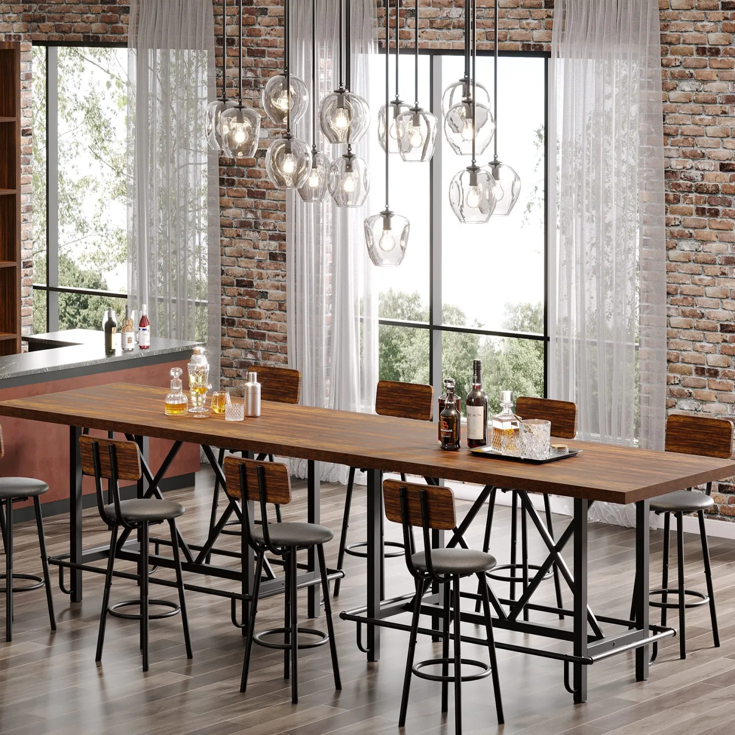 62.99" Bar Table, Farmhouse Pub Bar Counter Height Table(without Footrest)