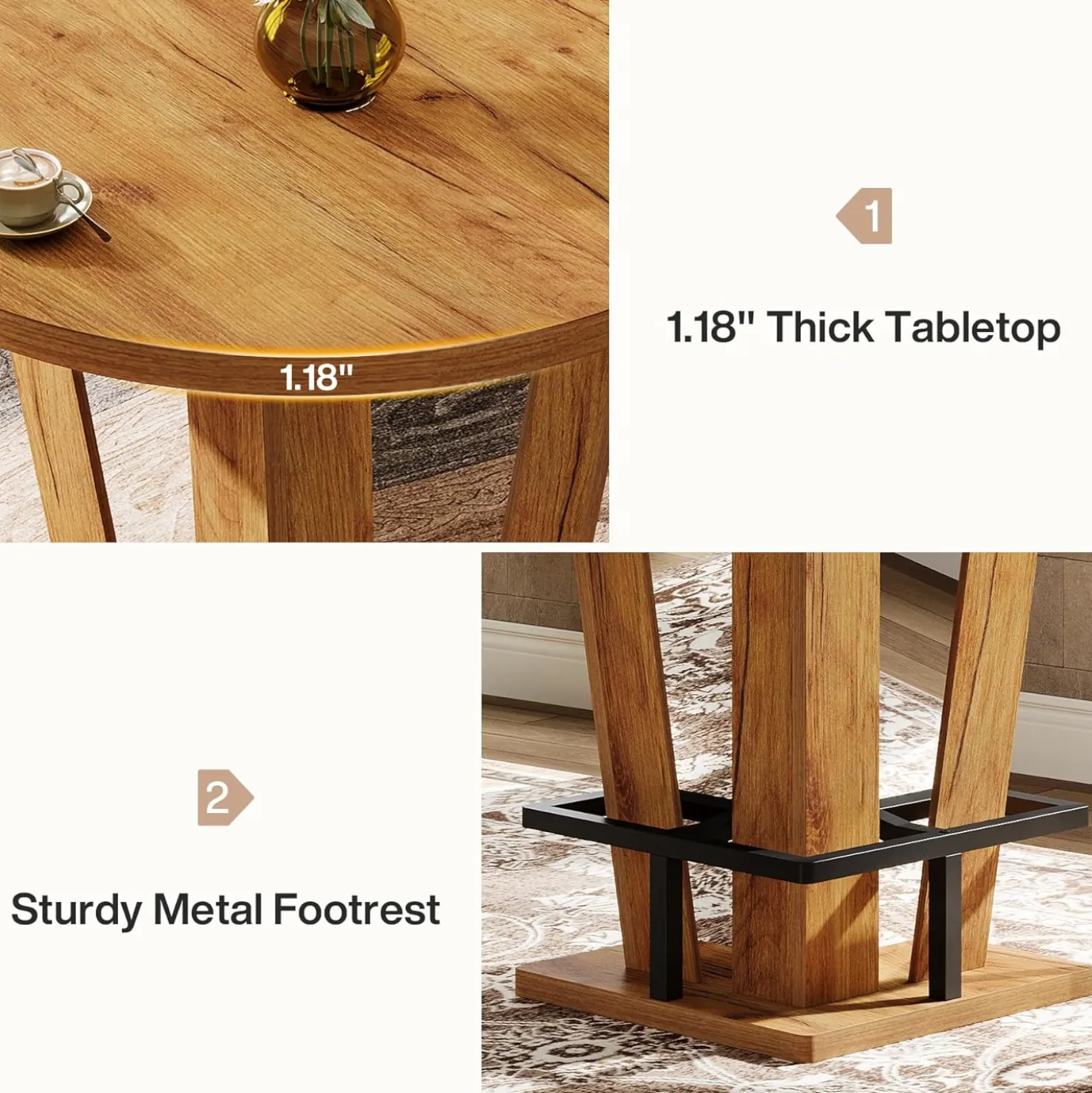 31.5" Bar Table, High Top Cocktail Bistro Pub Table with Metal Footrest