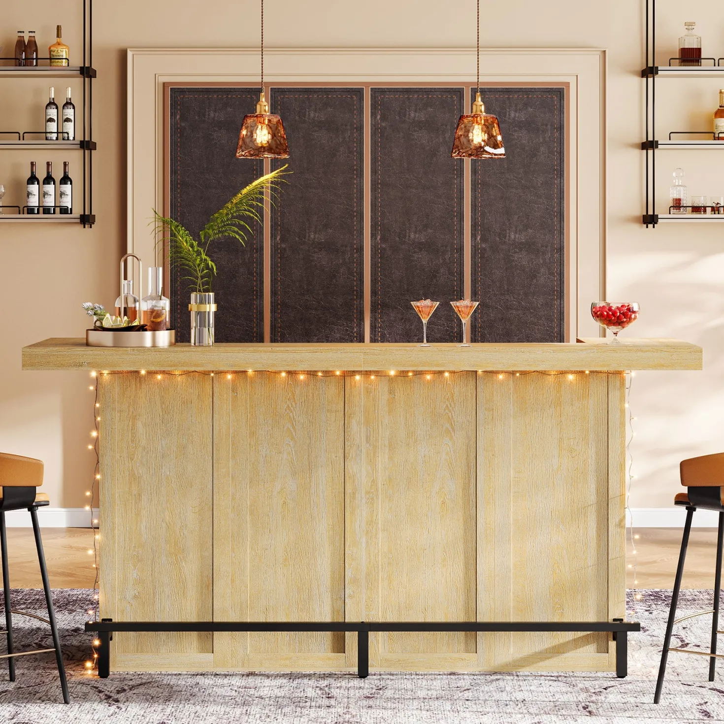 70.9" Bar Table, Modern Liquor Cabinet with 4-Tier Storage Shelves