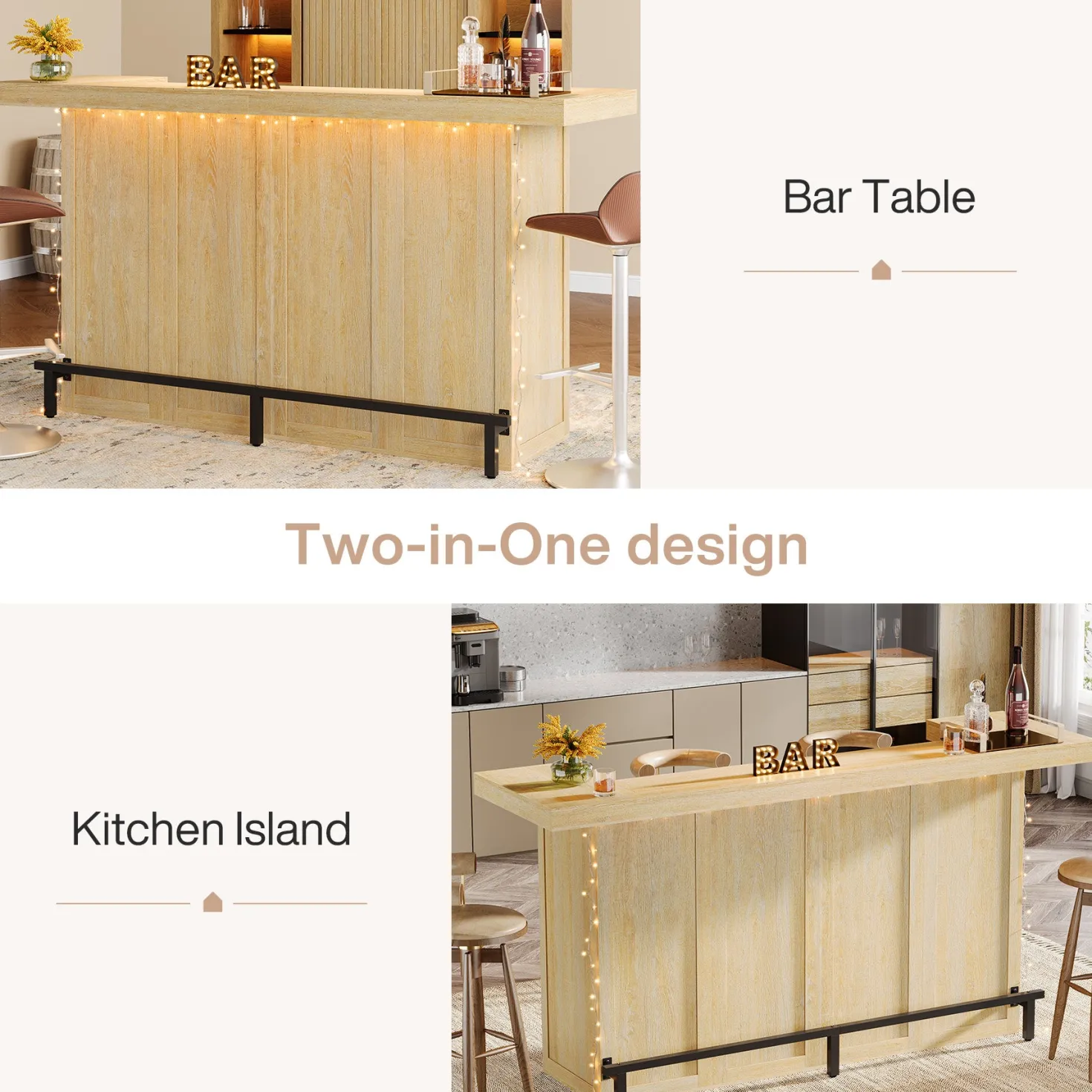 70.9" Bar Table, Modern Liquor Cabinet with 4-Tier Storage Shelves