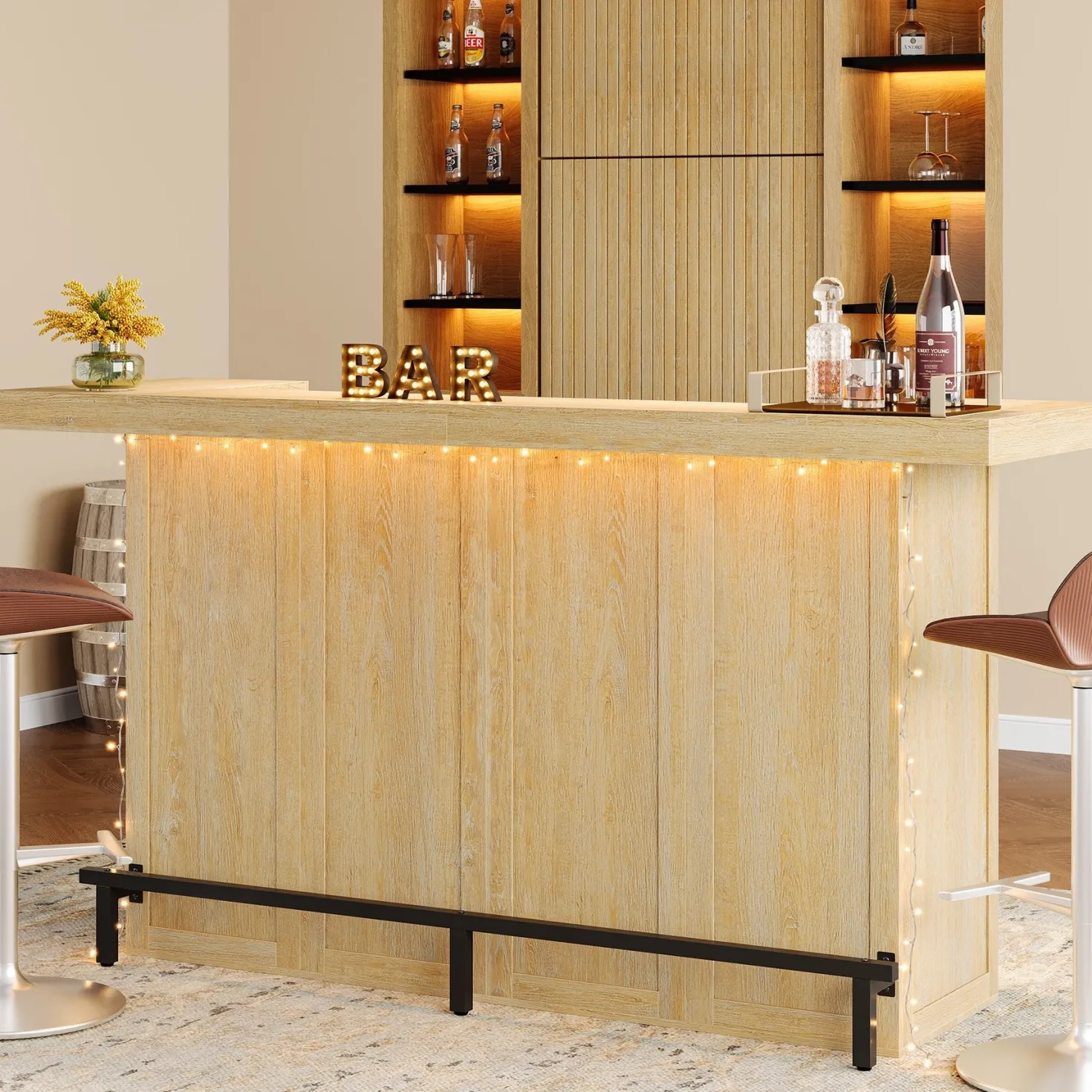 70.9" Bar Table, Modern Liquor Cabinet with 4-Tier Storage Shelves