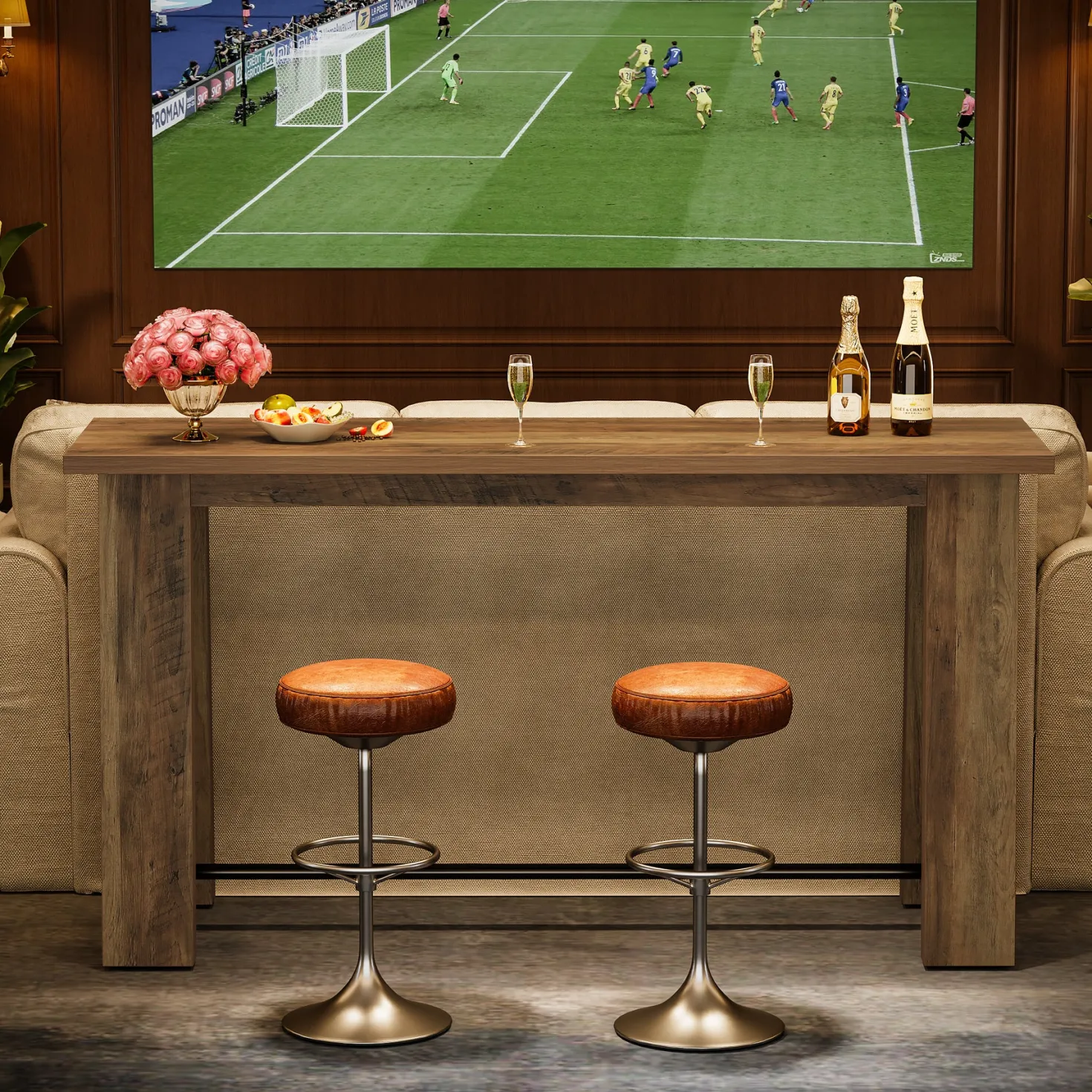 63" Bar Table, Rectangular Counter Height Pub Table with X-Frame Legs