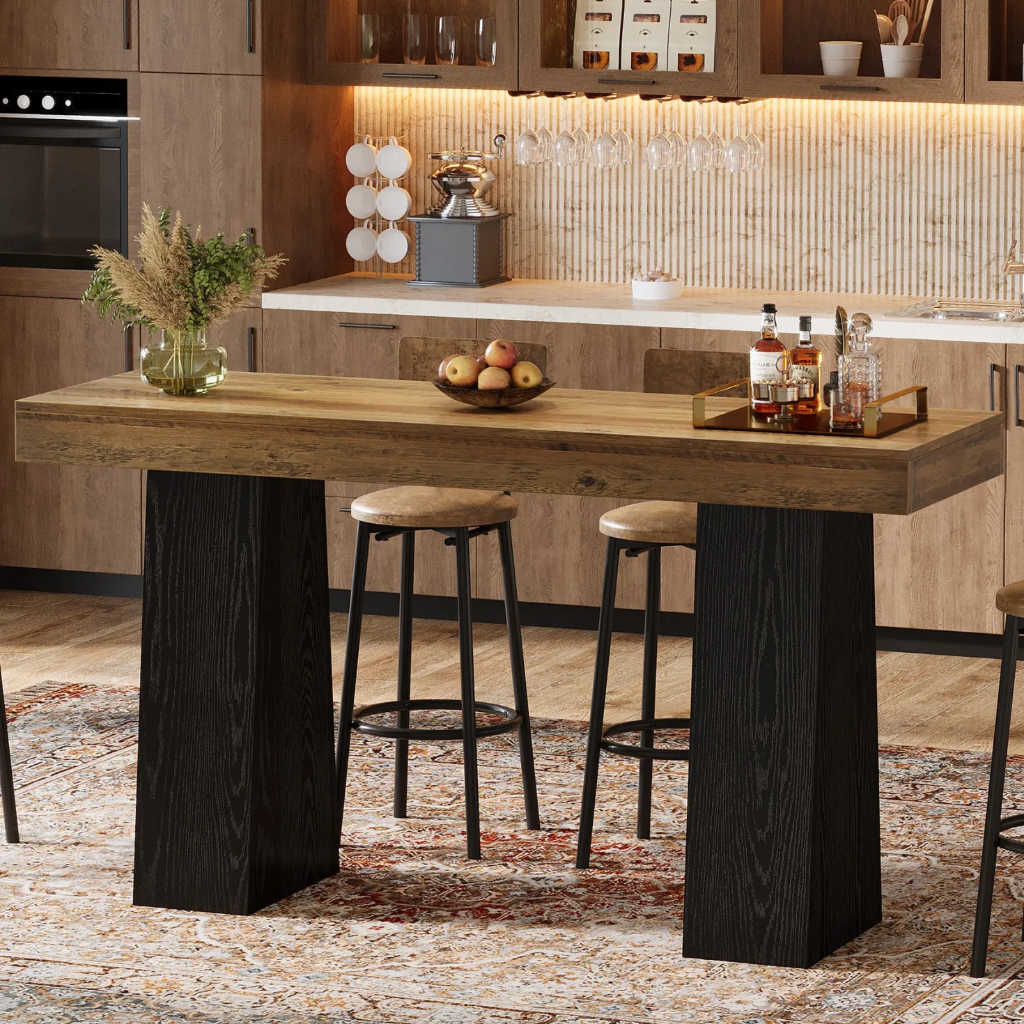 63" Bar Table, Rectangular Counter Height Pub Table with Thickened Tabletop