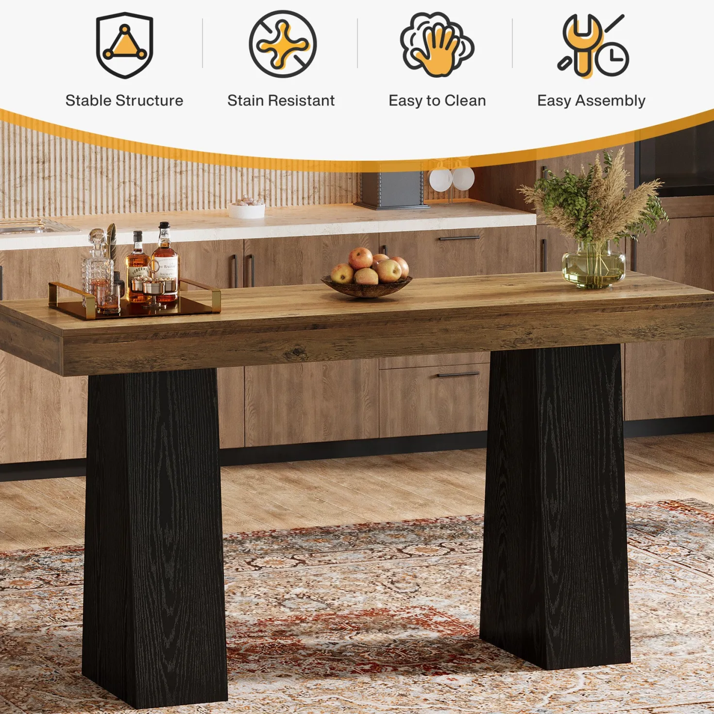 63" Bar Table, Rectangular Counter Height Pub Table with Thickened Tabletop