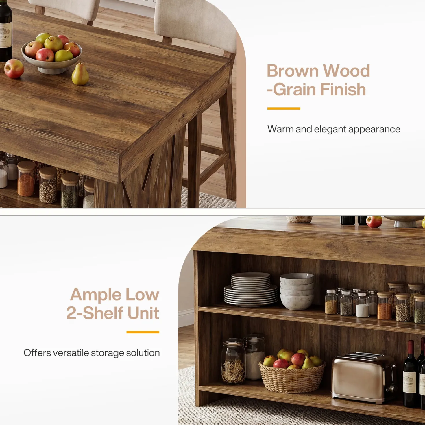 55.12" Bar Table, 3-Tier Home Bar Unit with Storage Shelves for Kitchen