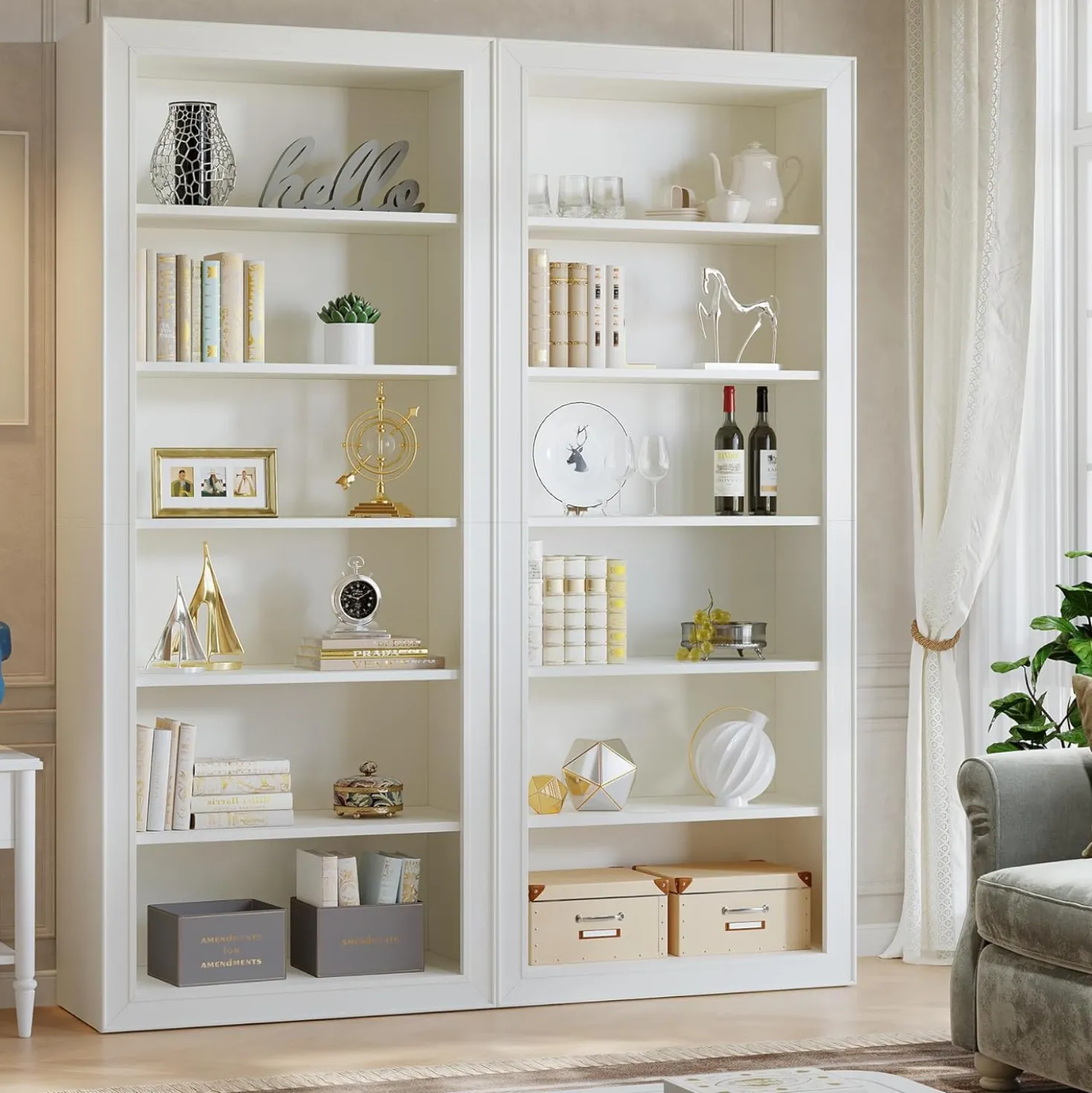 75" Bookcase, 6-Tier Modern Bookshelf Open Display Storage Shelves