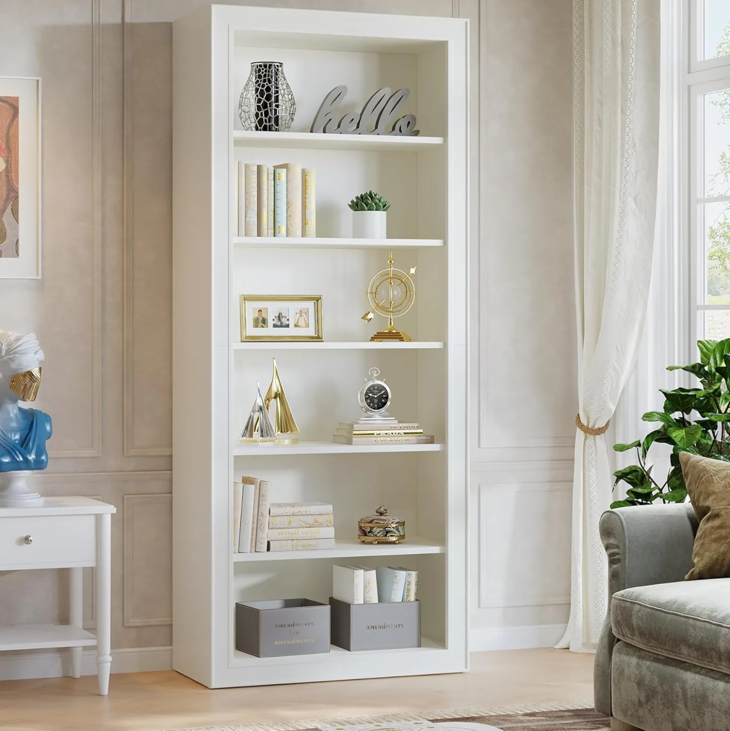 75" Bookcase, 6-Tier Modern Bookshelf Open Display Storage Shelves