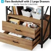 70.86" Bookshelf, Industrial 5-Tier Bookcase with 2 Drawers
