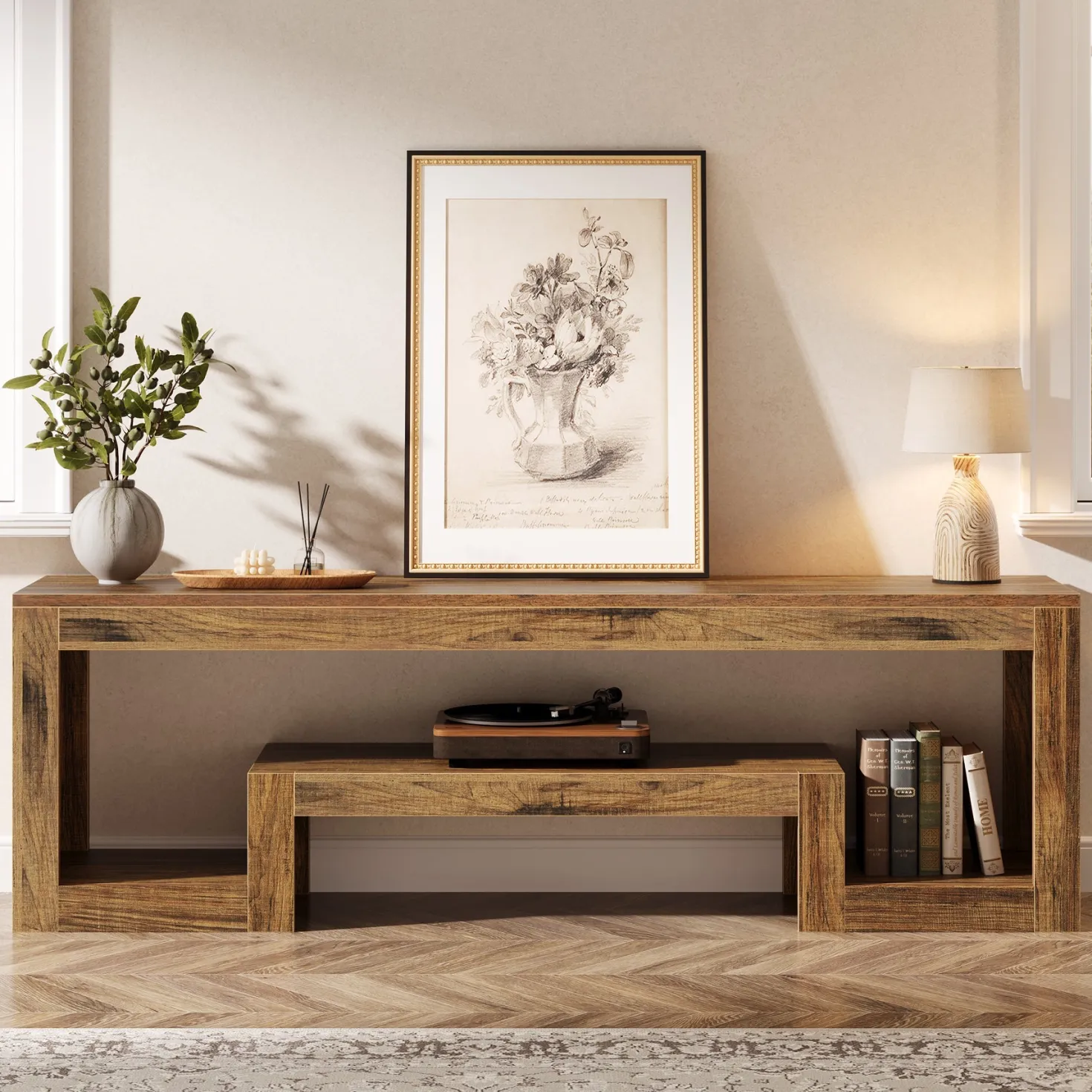 63" Center TV Stand, Vintage Entertainment Center Media Console Stand