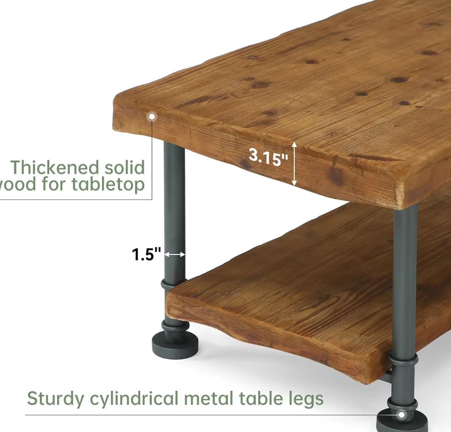47" Coffee Table, Rectangular Wood Accent Center Table with 2-Tier Shelf