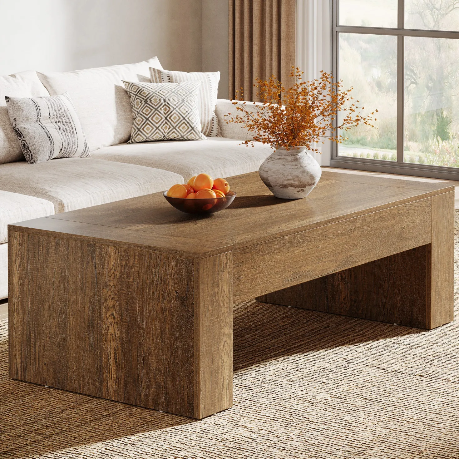 51" Coffee Table, Wood Center Table Simple Cocktail Tea Table