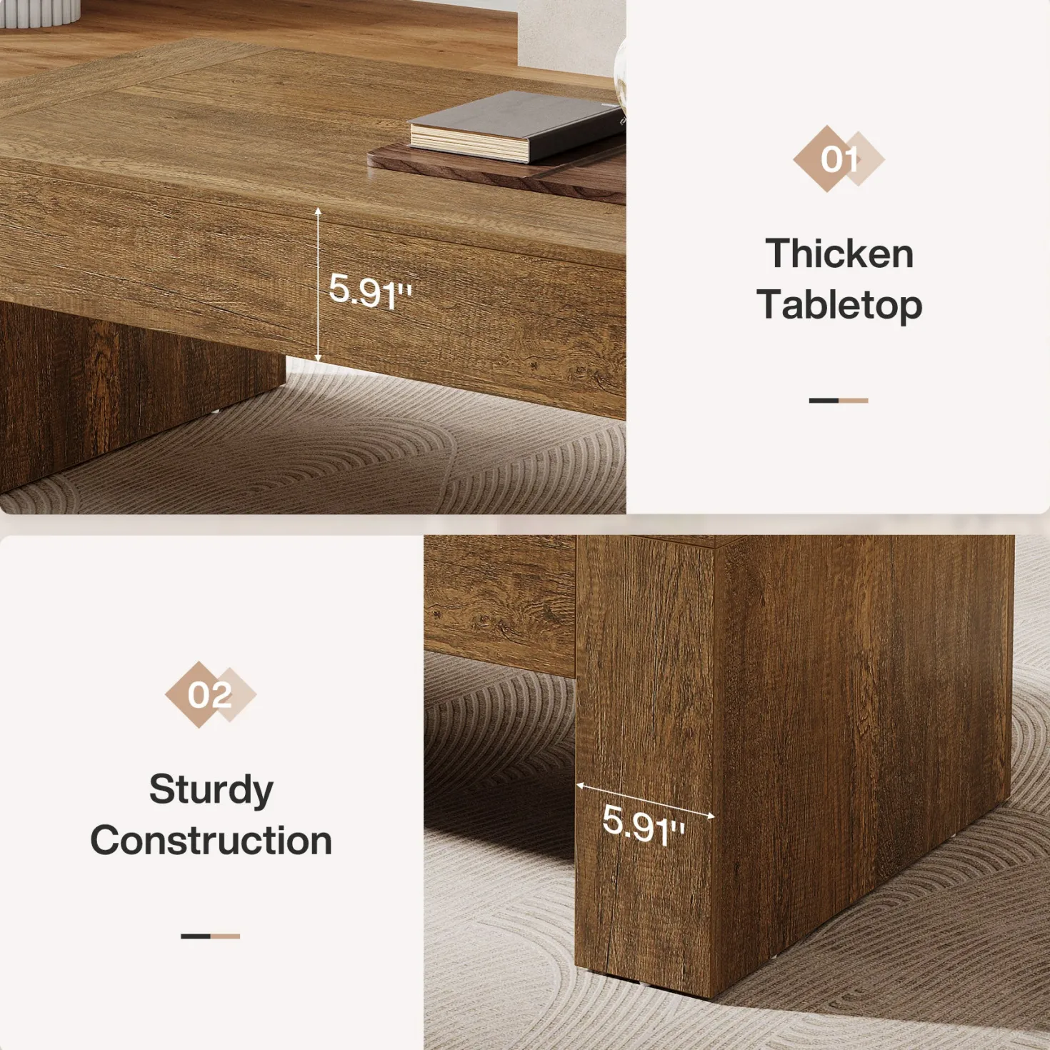 51" Coffee Table, Wood Center Table Simple Cocktail Tea Table