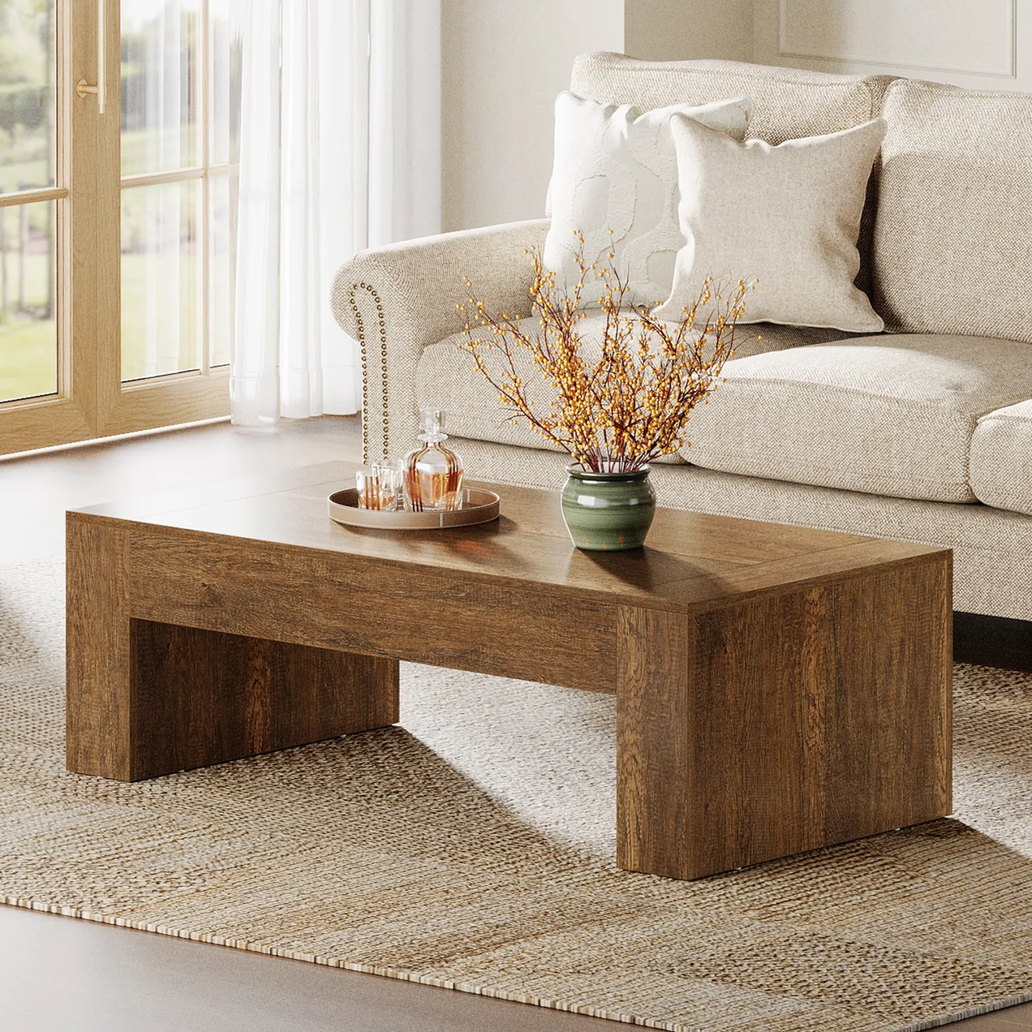 51" Coffee Table, Wood Center Table Simple Cocktail Tea Table