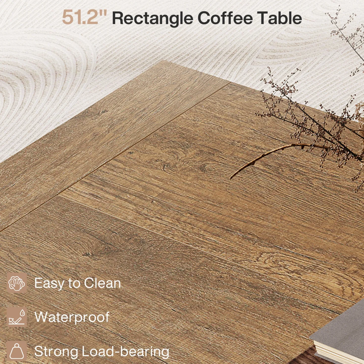 51" Coffee Table, Wood Center Table Simple Cocktail Tea Table