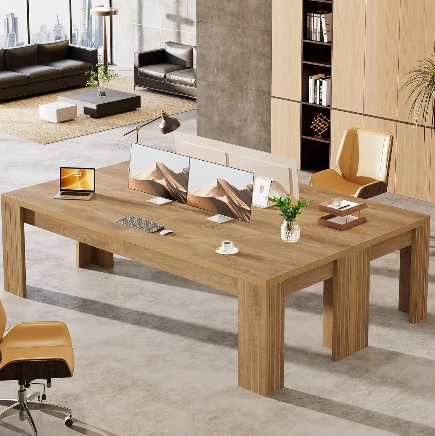 78.7" Computer Desk, 2 Person Desk Executive Desk Extra Long Workstation