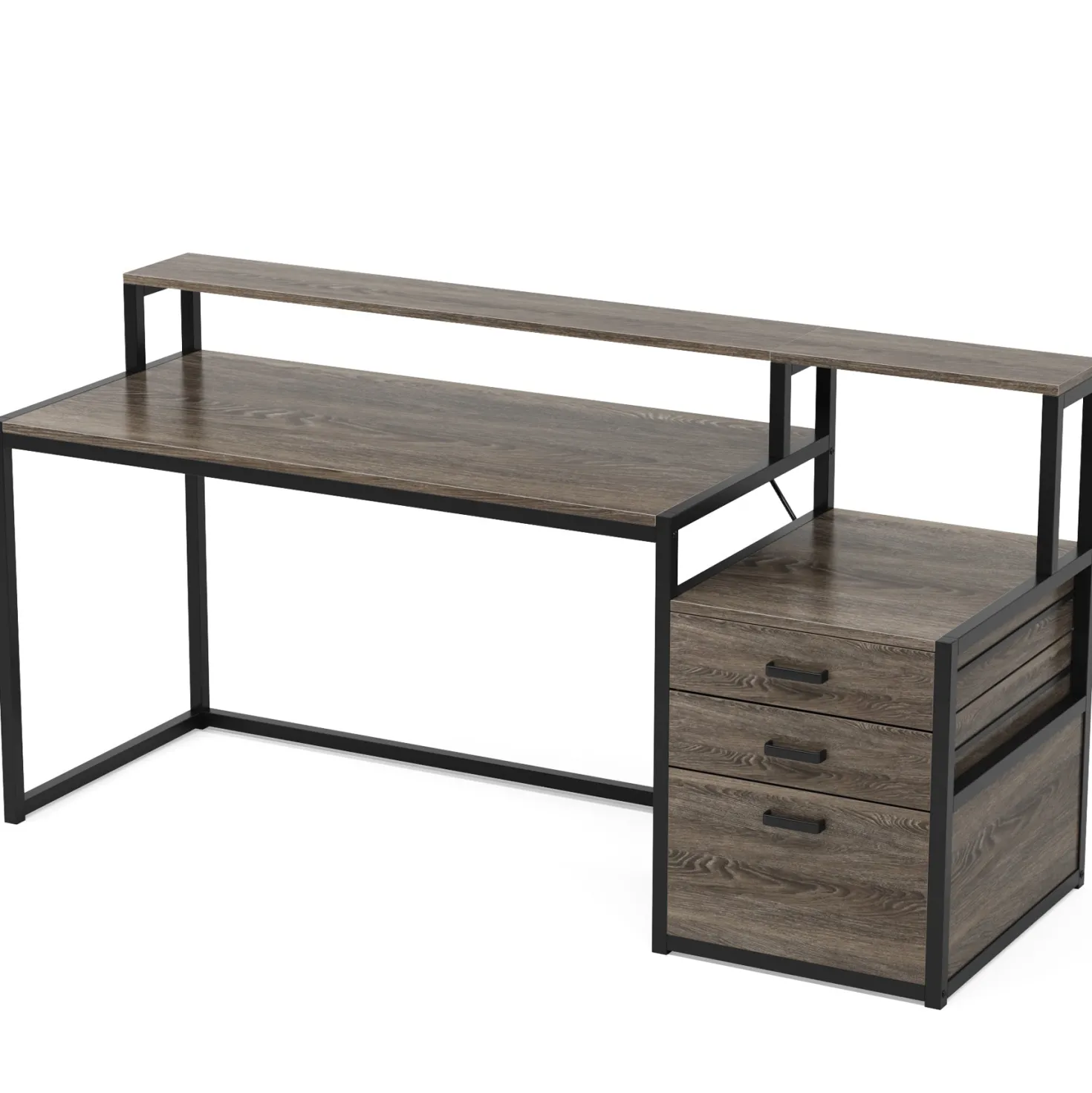 63" Computer Desk, Ergonomic Office Desk with Drawers & Monitor Stand