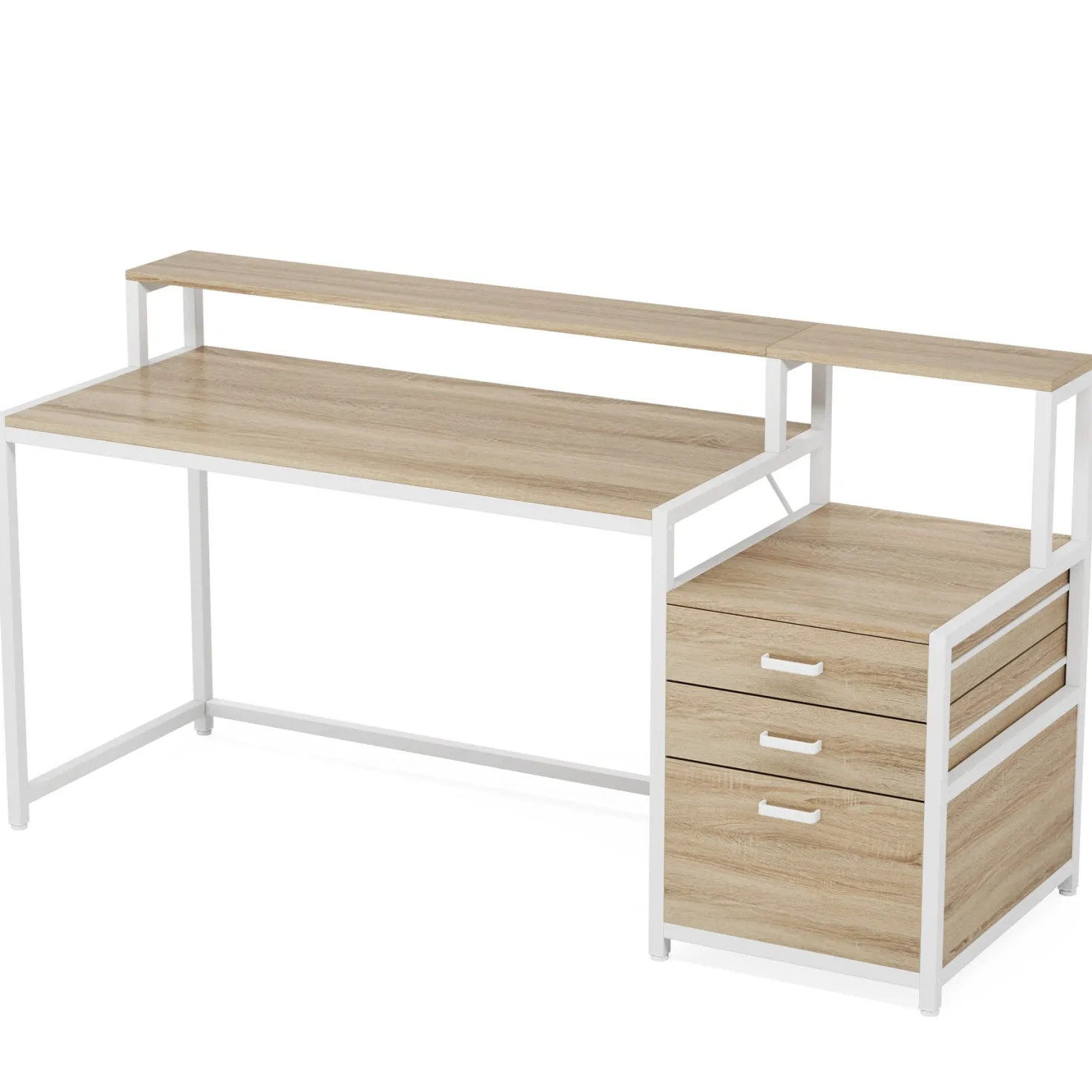 63" Computer Desk, Ergonomic Office Desk with Drawers & Monitor Stand