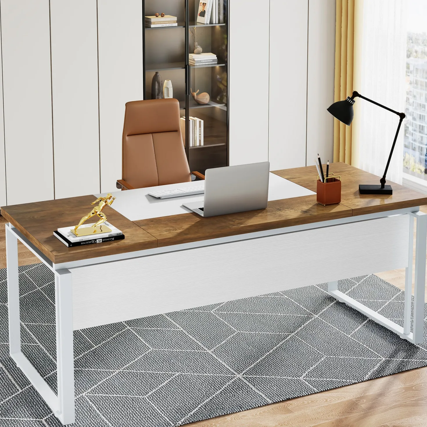 63" Computer Desk, Modern Executive Desk with Sturdy Legs