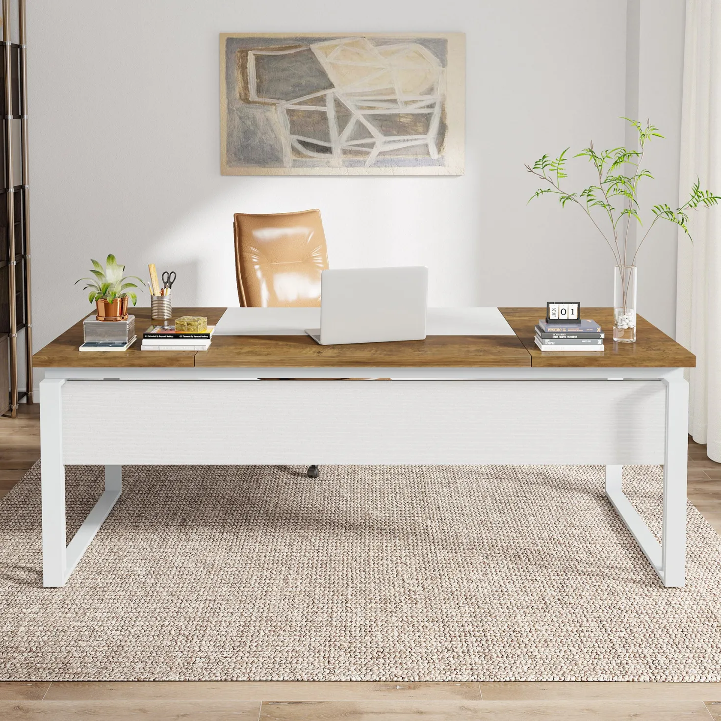63" Computer Desk, Modern Executive Desk with Sturdy Legs