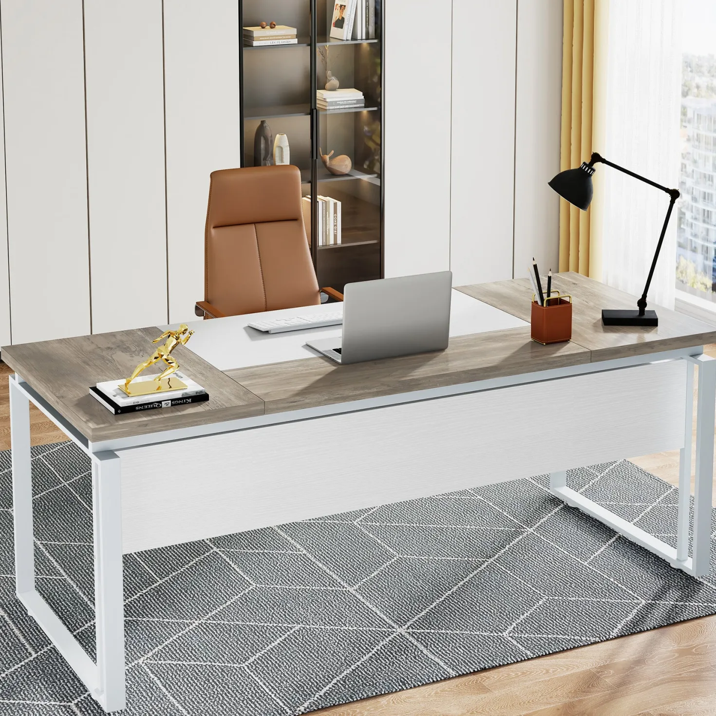 63" Computer Desk, Modern Executive Desk with Sturdy Legs