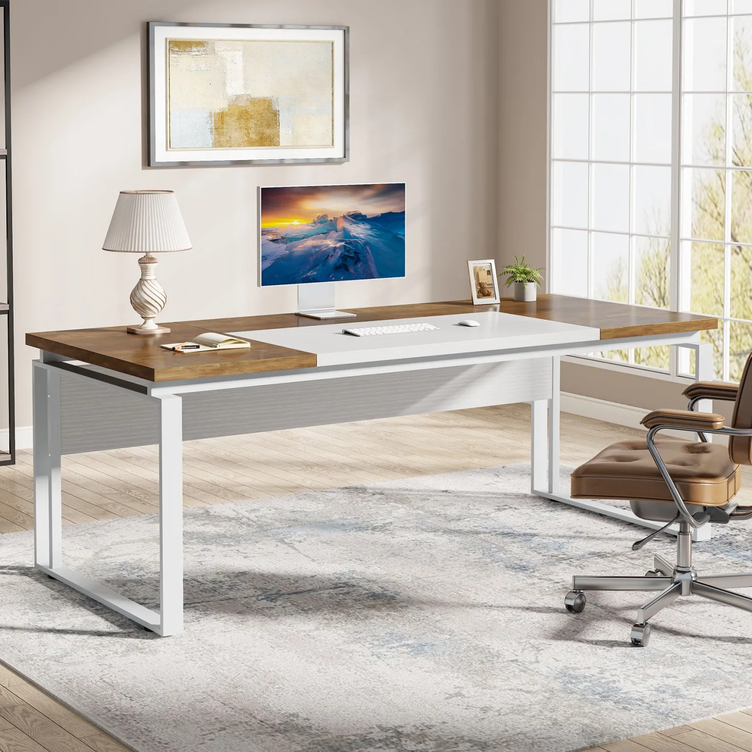 63" Computer Desk, Modern Executive Desk with Sturdy Legs