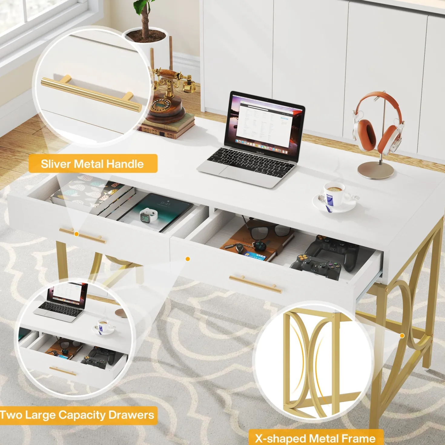 41" Computer Desk, Modern Home Office Writing Desk with 2 Drawers