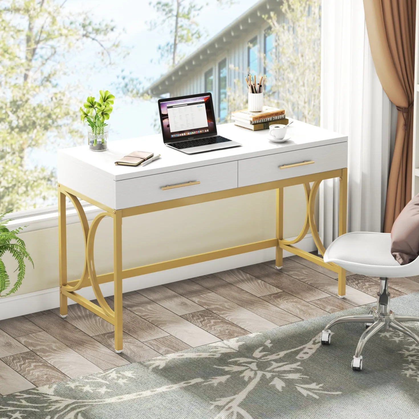 41" Computer Desk, Modern Home Office Writing Desk with 2 Drawers
