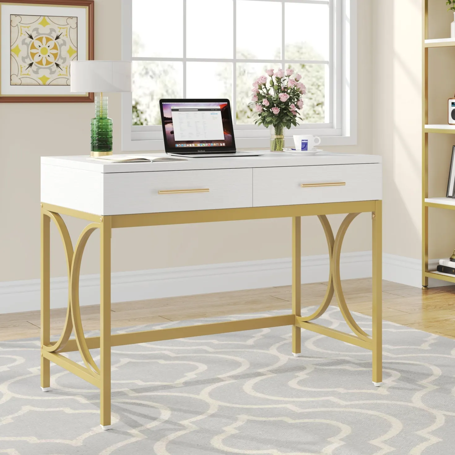 41" Computer Desk, Modern Home Office Writing Desk with 2 Drawers