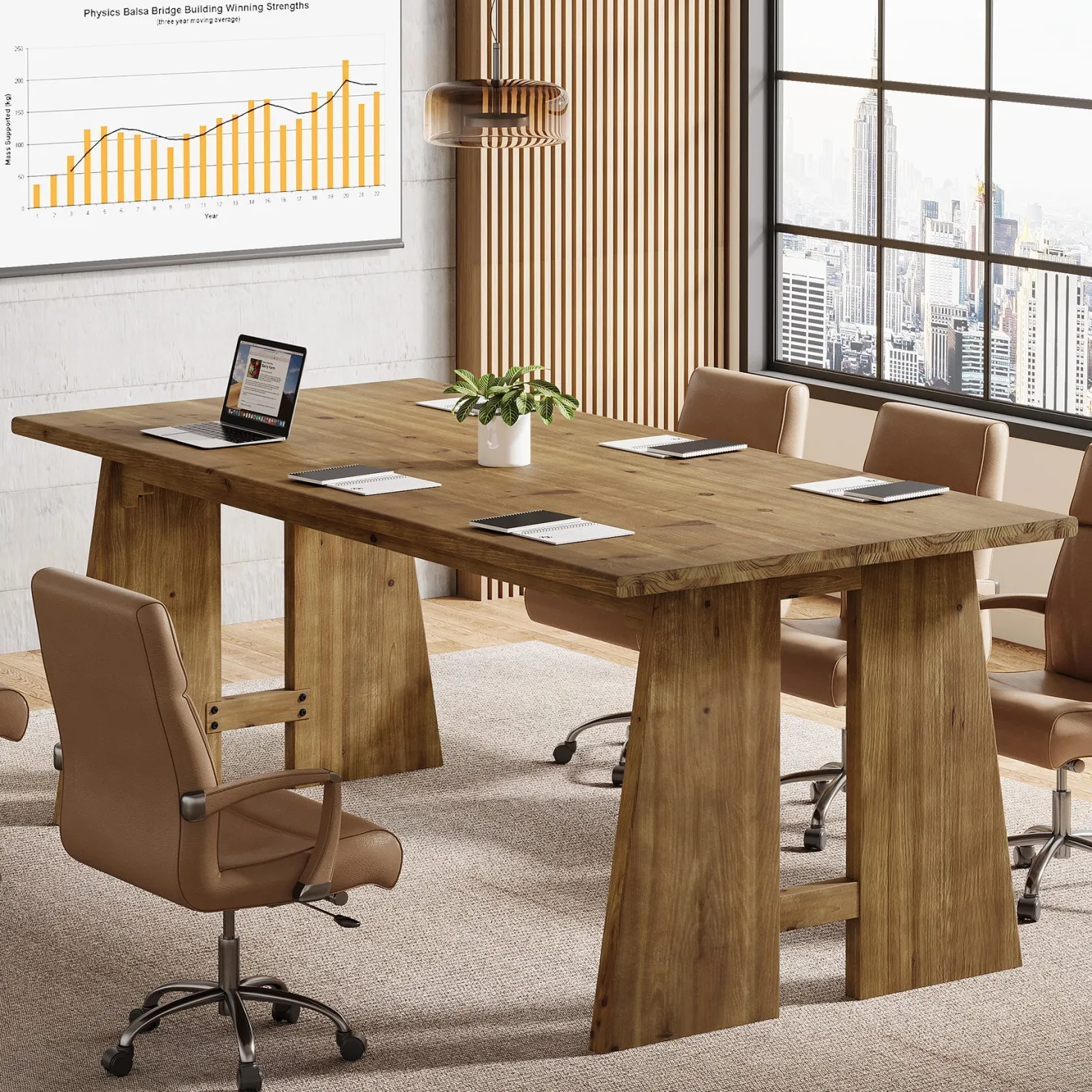 70.8" Conference Table, Wood Meeting Table with Reinforced Legs for 6-8