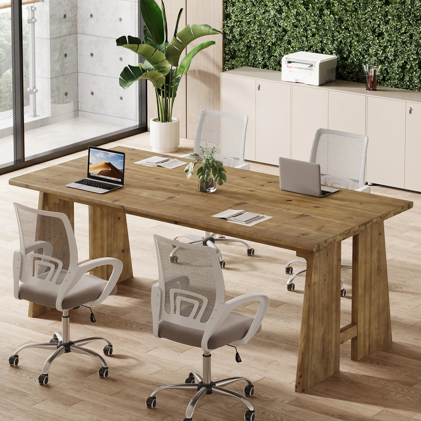70.8" Conference Table, Wood Meeting Table with Reinforced Legs for 6-8