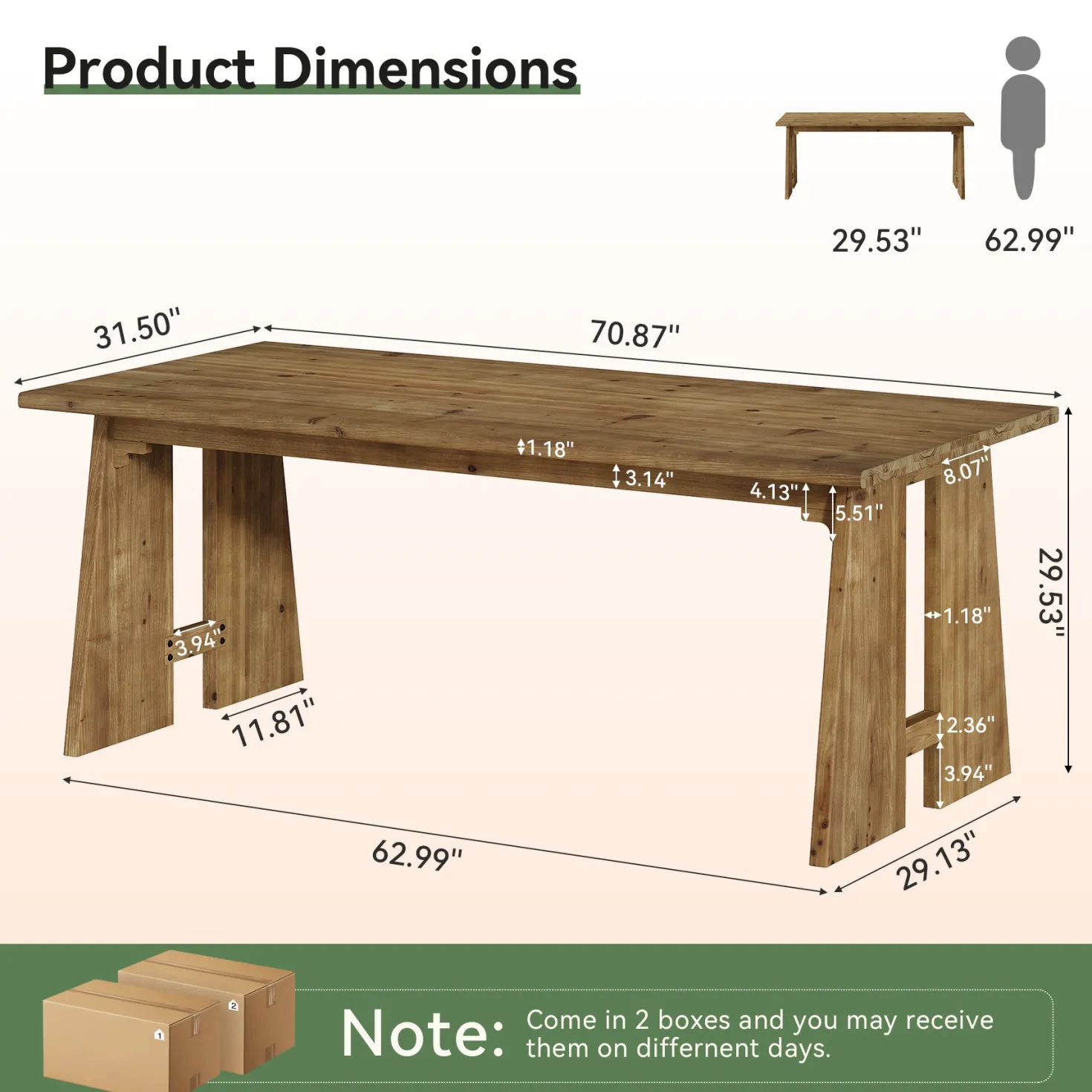 70.8" Conference Table, Wood Meeting Table with Reinforced Legs for 6-8
