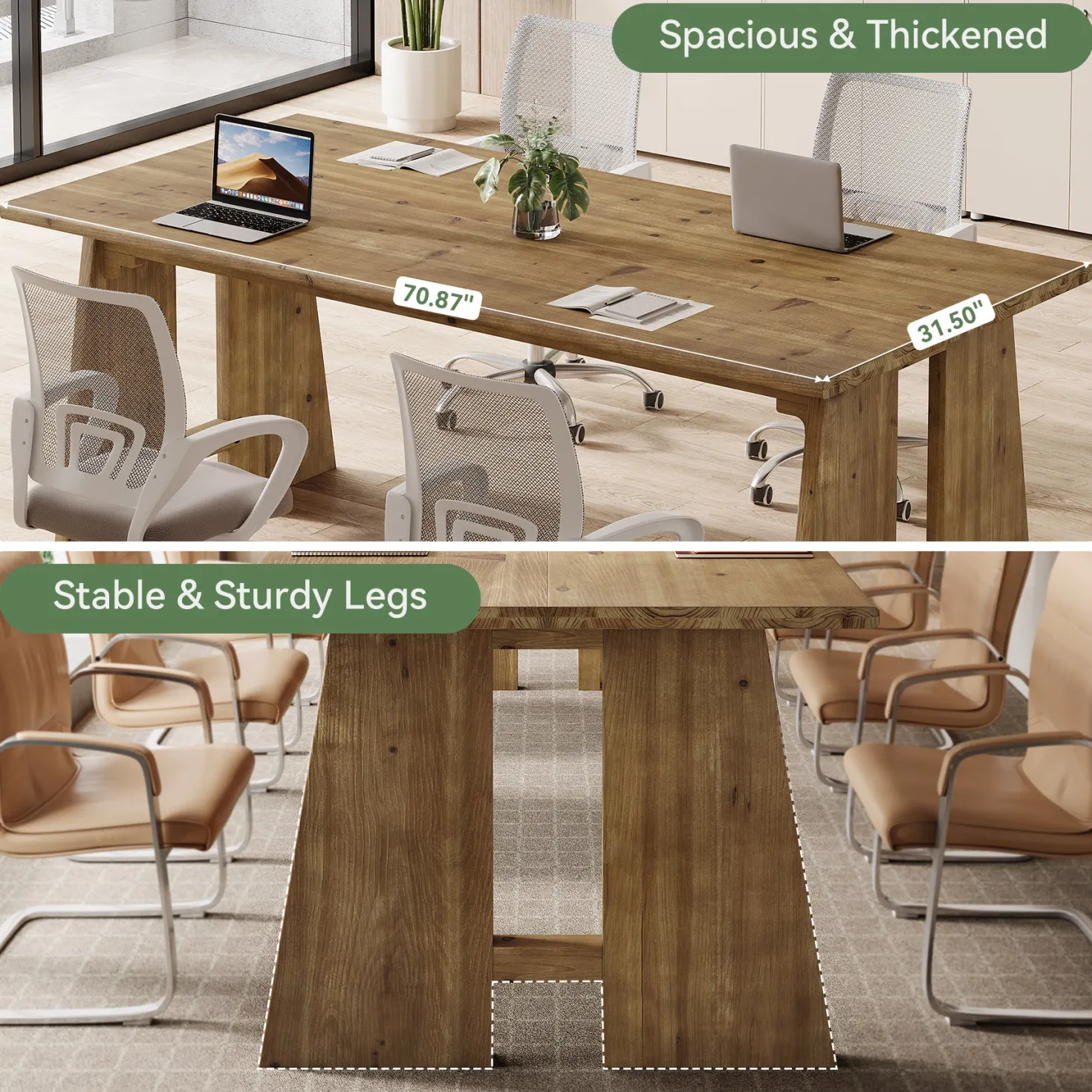 70.8" Conference Table, Wood Meeting Table with Reinforced Legs for 6-8