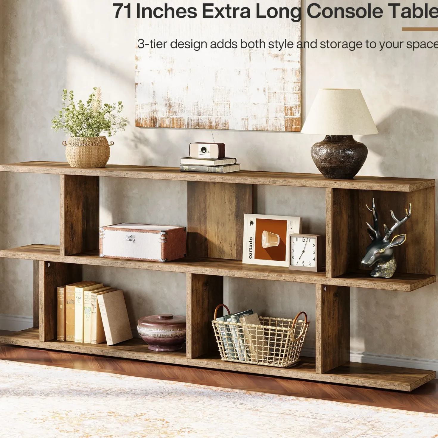 71" Console Table, 3 Tier Farmhouse Sofa Table with Storage