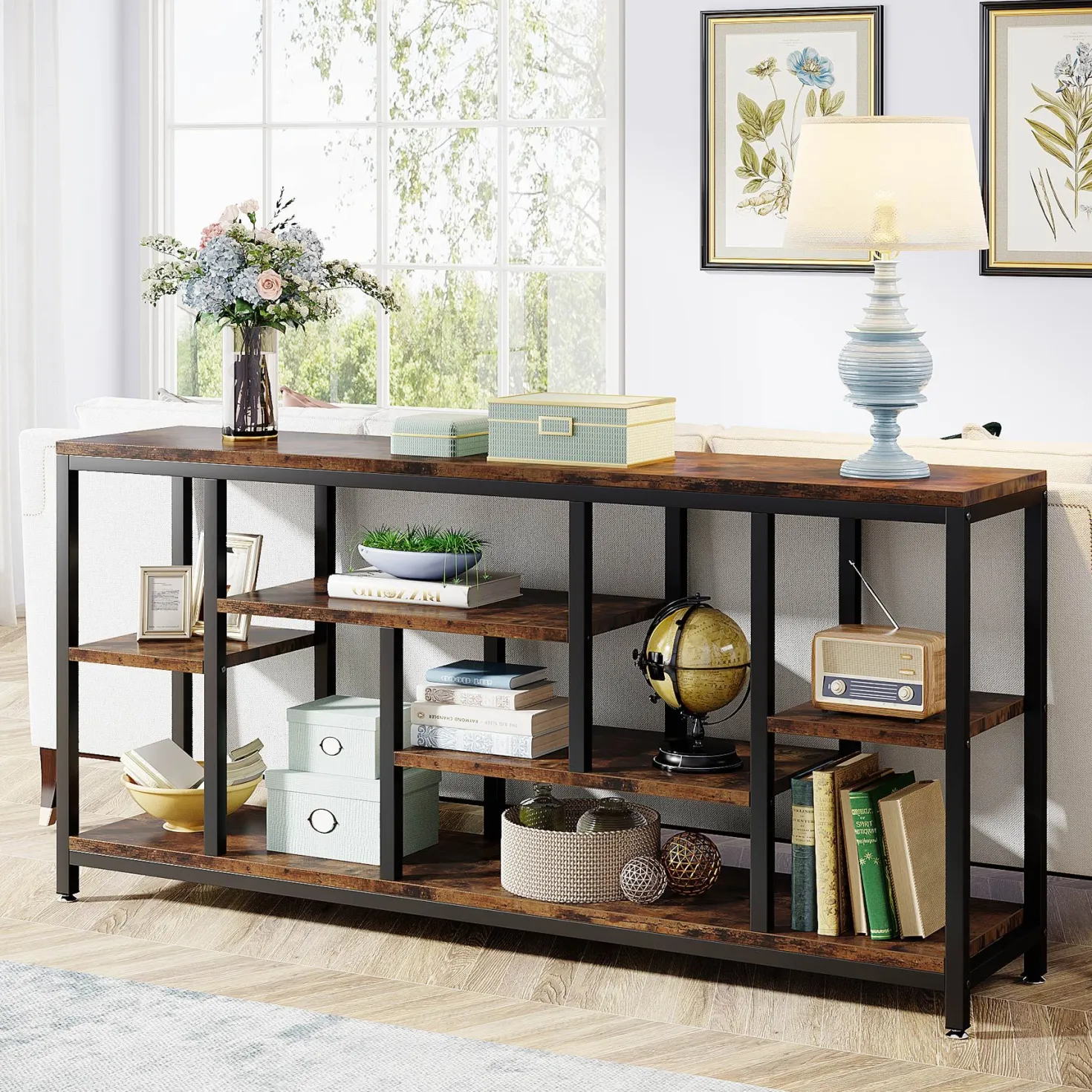70.9" Console Table Entryway Sofa Table with Storage Shelves