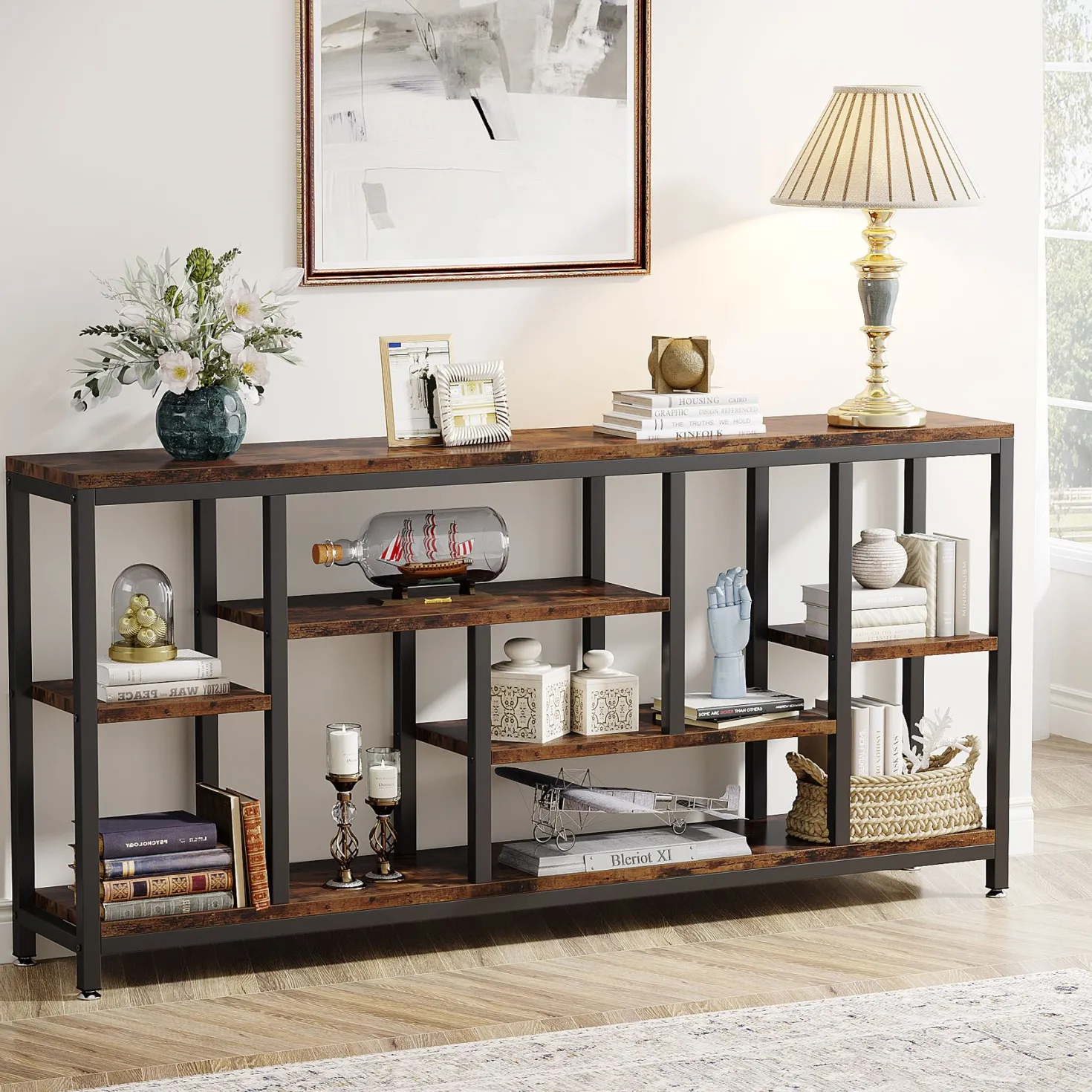 70.9" Console Table Entryway Sofa Table with Storage Shelves