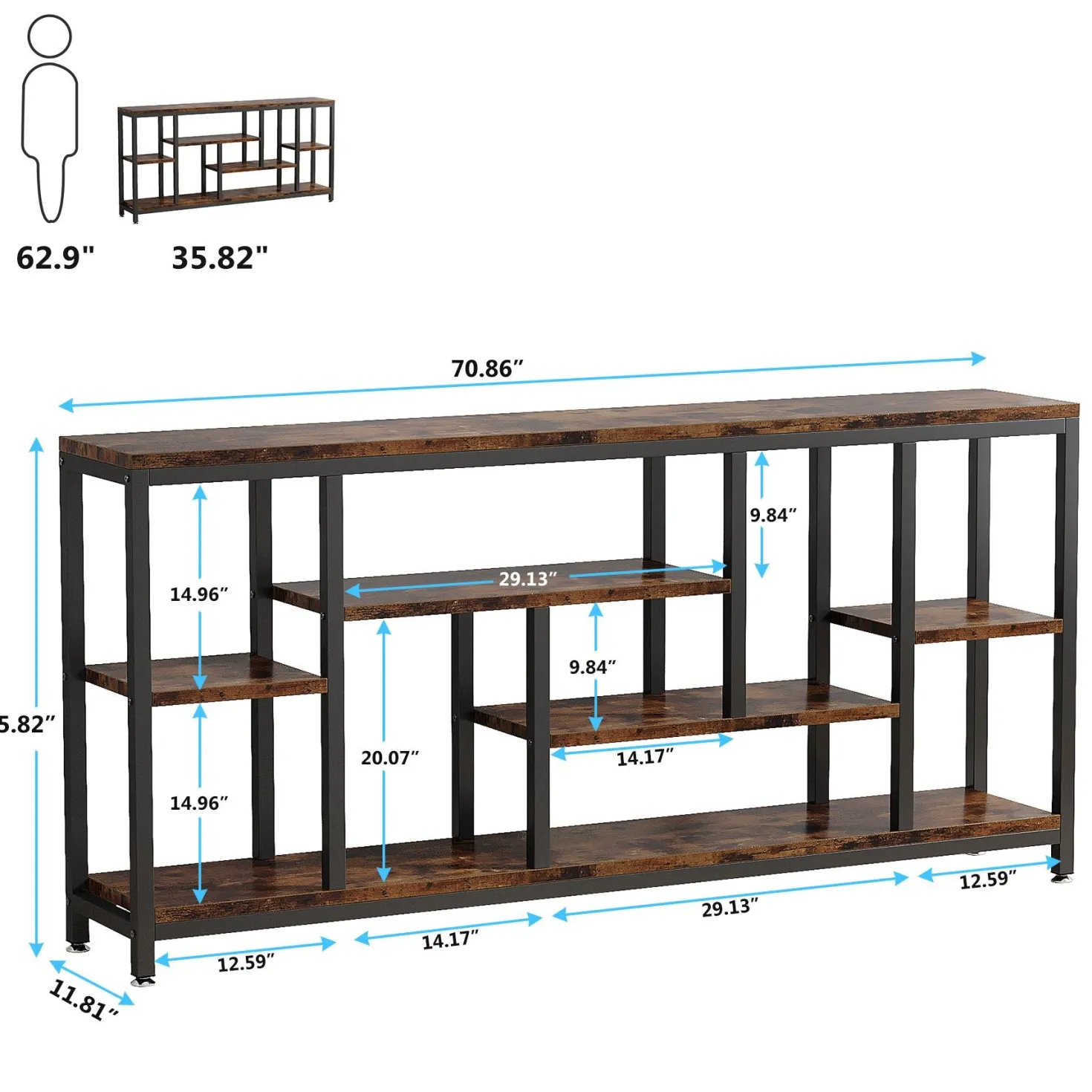 70.9" Console Table Entryway Sofa Table with Storage Shelves