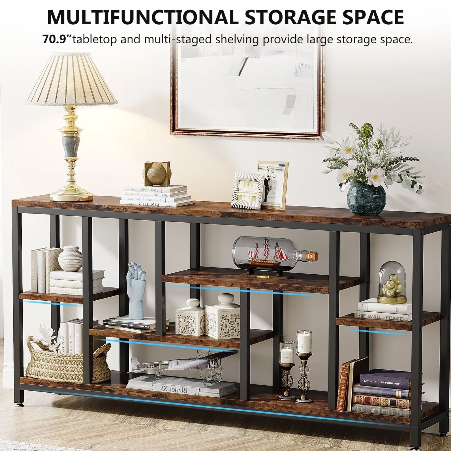 70.9" Console Table Entryway Sofa Table with Storage Shelves